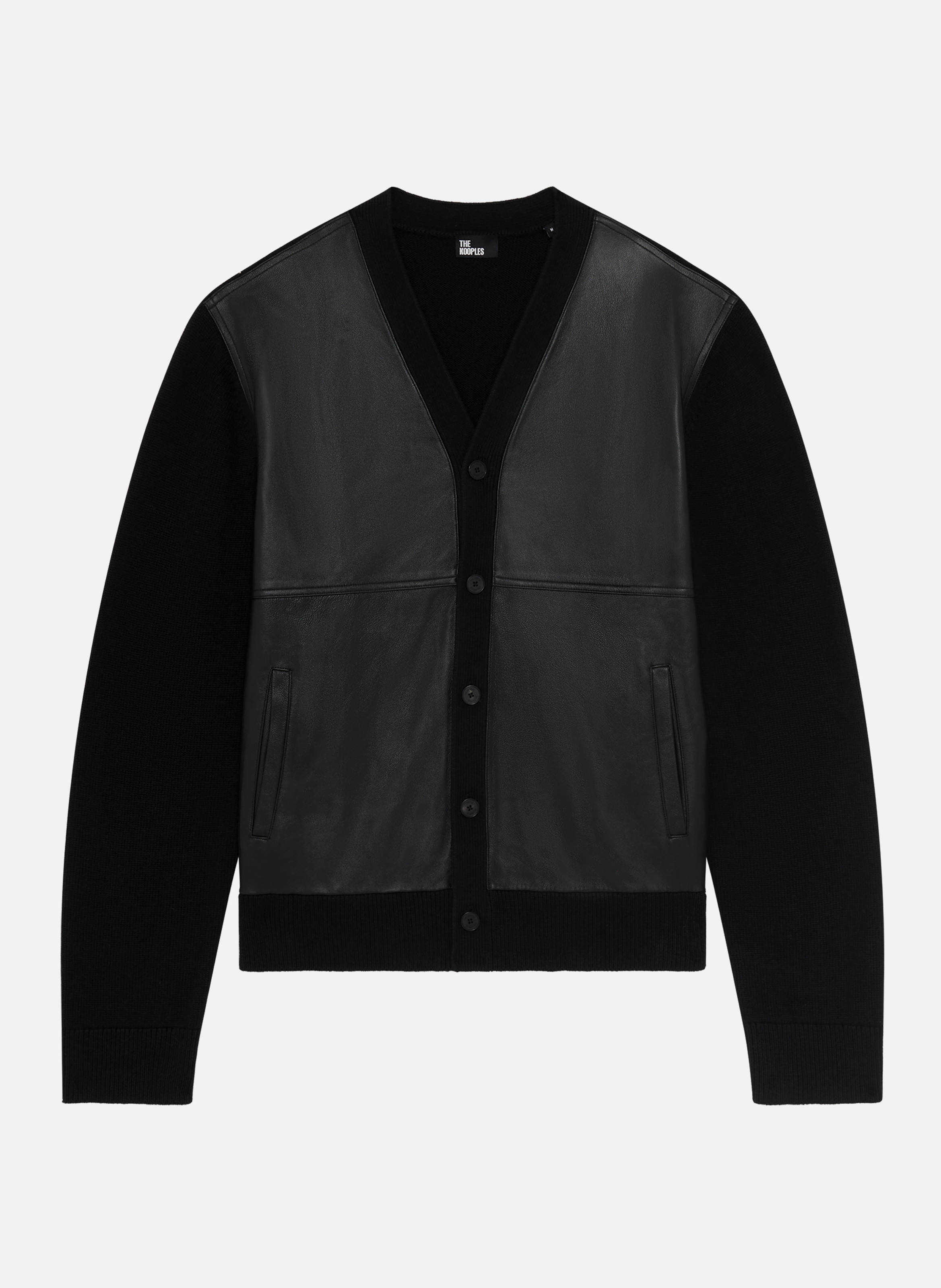 Buttoned two-tone cardigan with leather THE KOOPLES Black