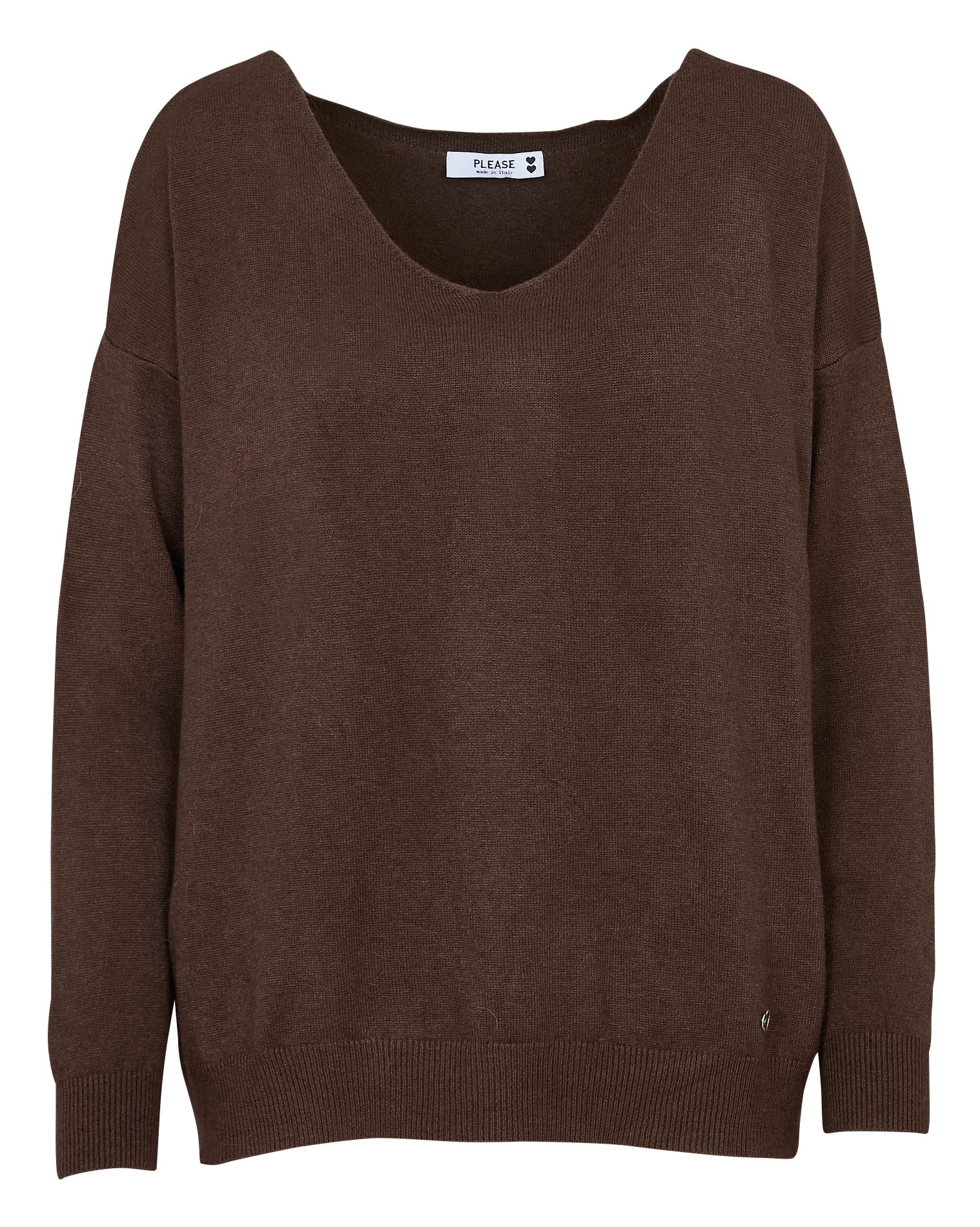 Pull droit col V uni PLEASE Marron