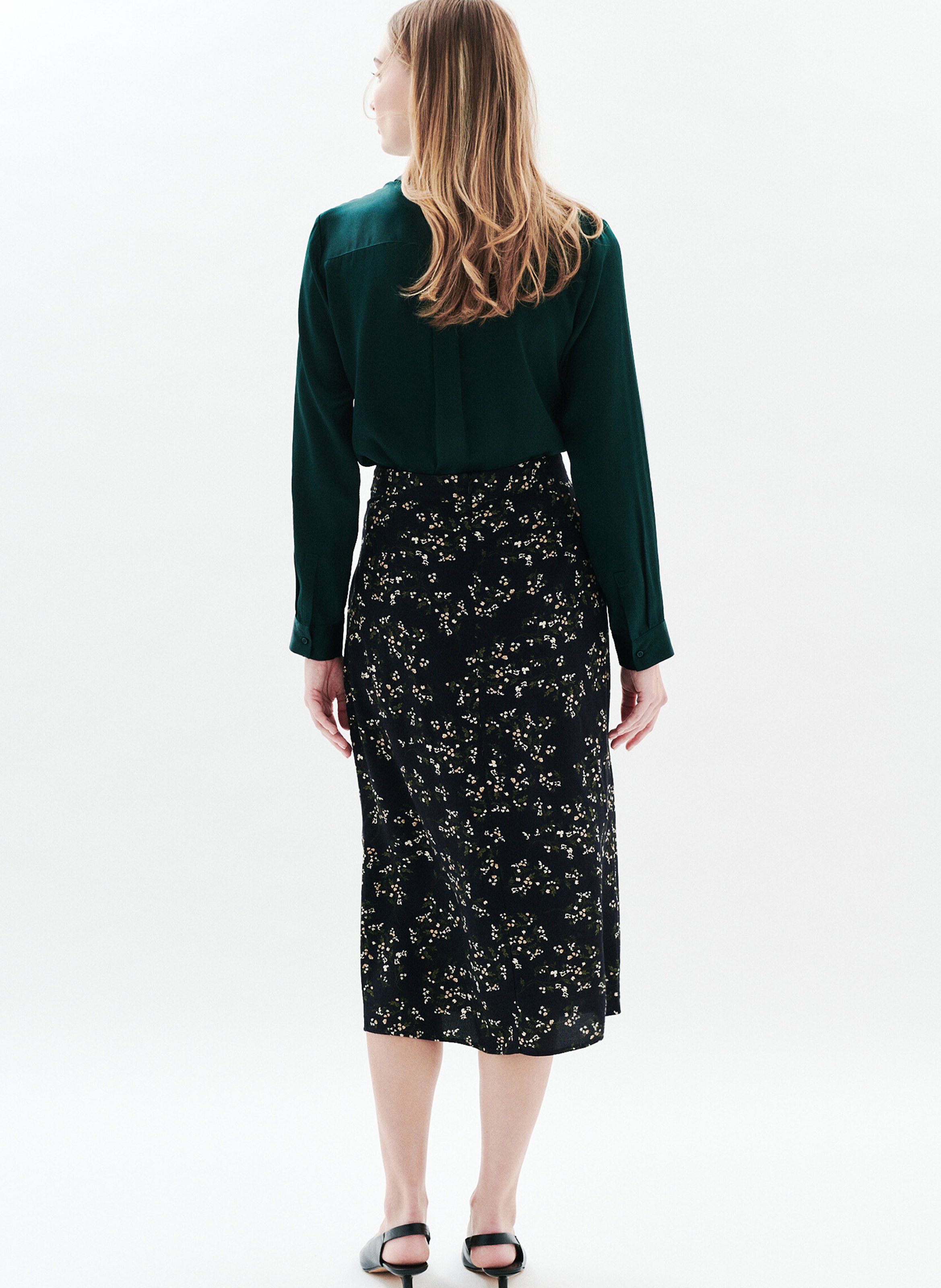 High-waisted midi skirt with print CAROLL Black