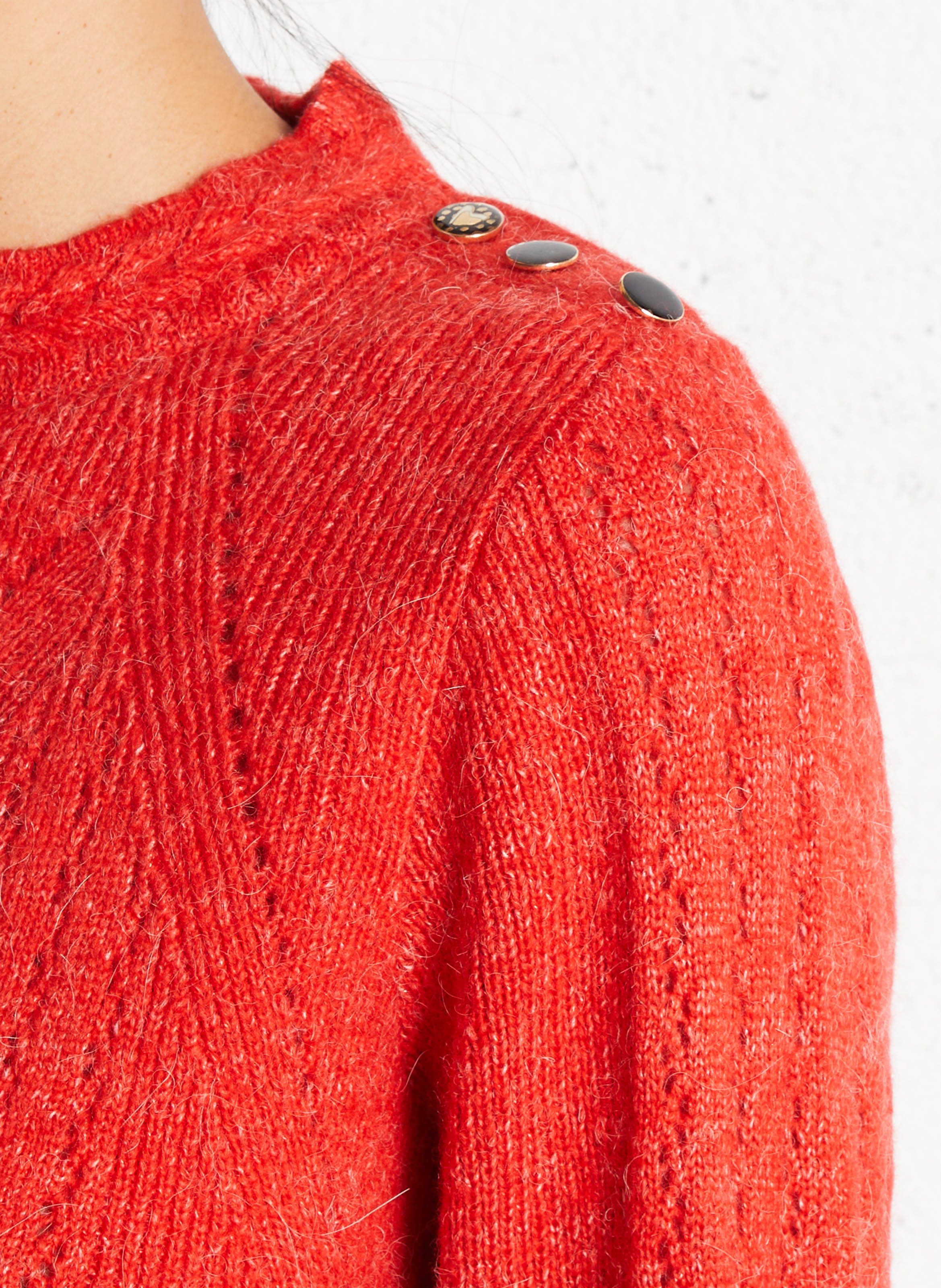 Round neck straight fit sweater in openwork knit I CODE Red