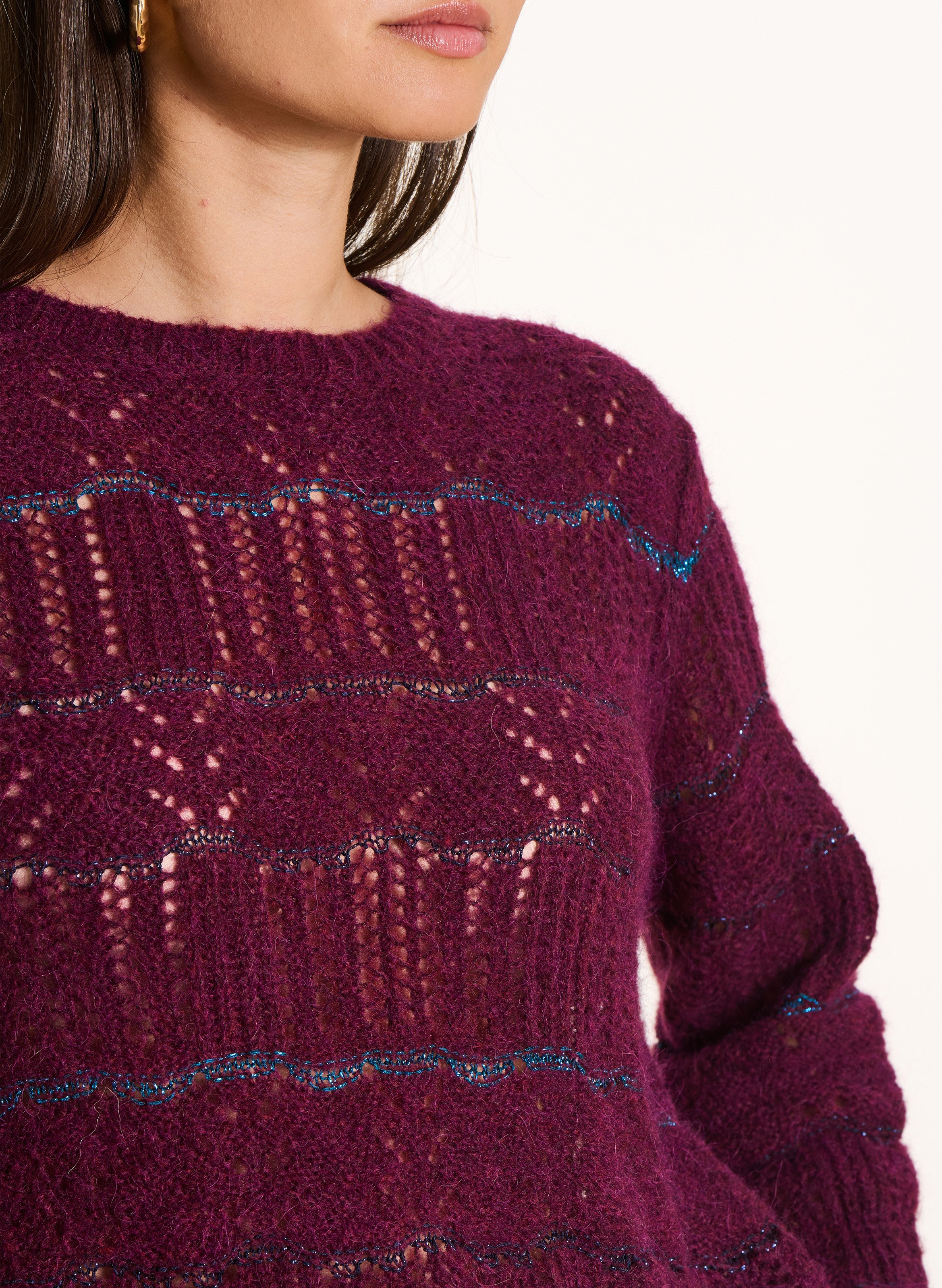 Oversize-Pulli mit Rundhalsausschnitt - feine Lochmusterung LA FEE MARABOUTEE Rot