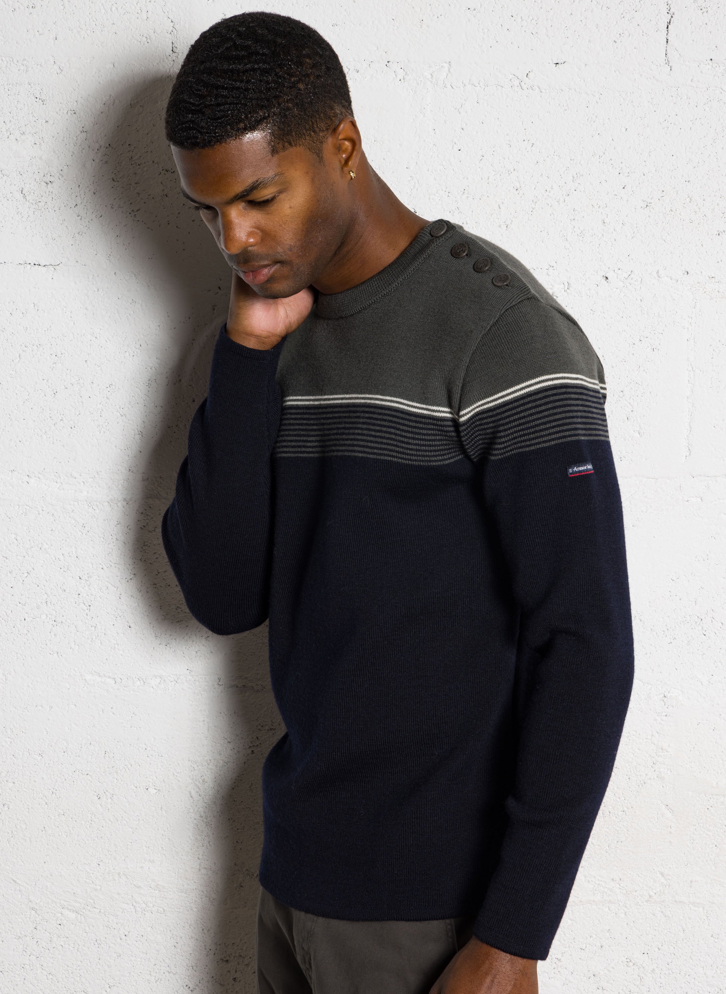 Pull droit col rond rayé en laine ARMOR LUX