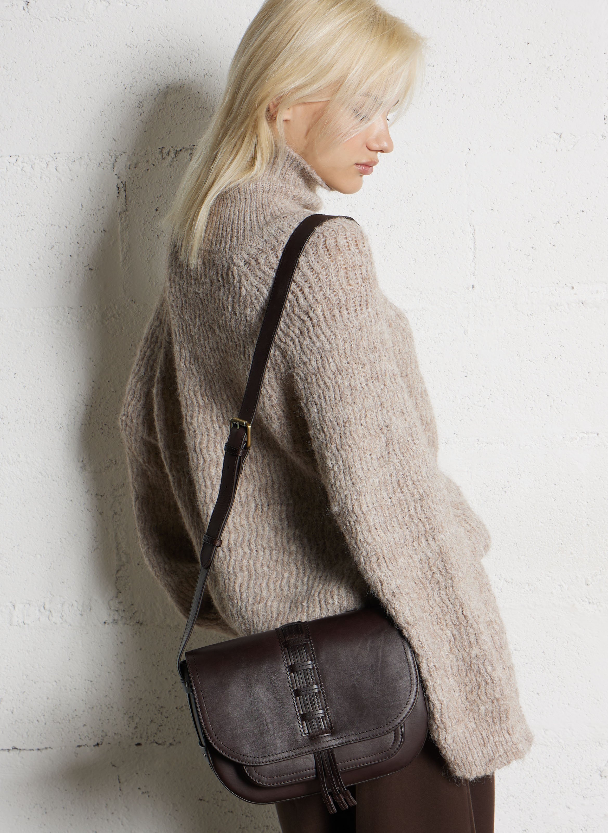 Sac bandoulière en cuir MAISON 123 Marron