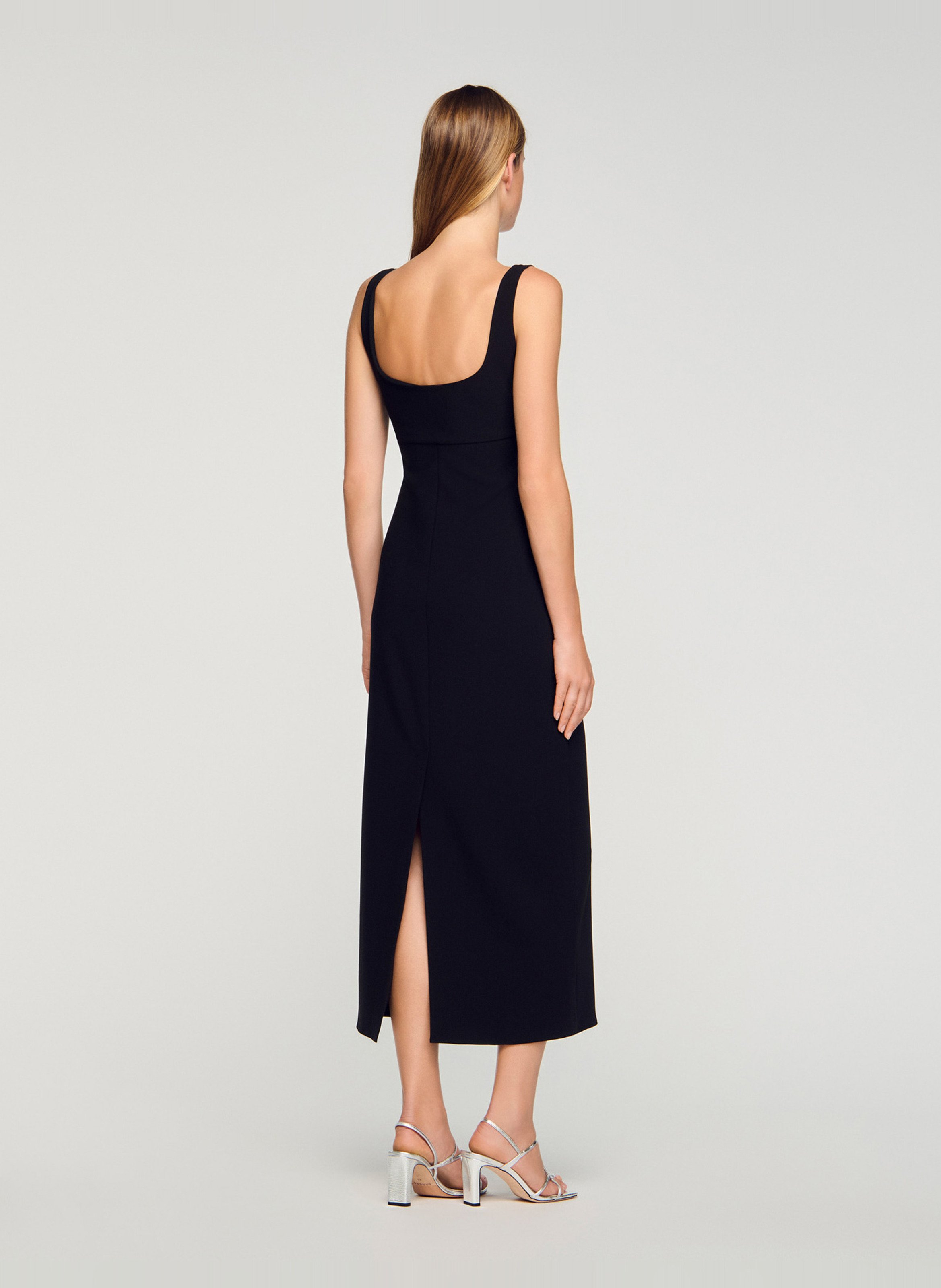 Robe courte à bretelles ajustée à strass SANDRO Noir