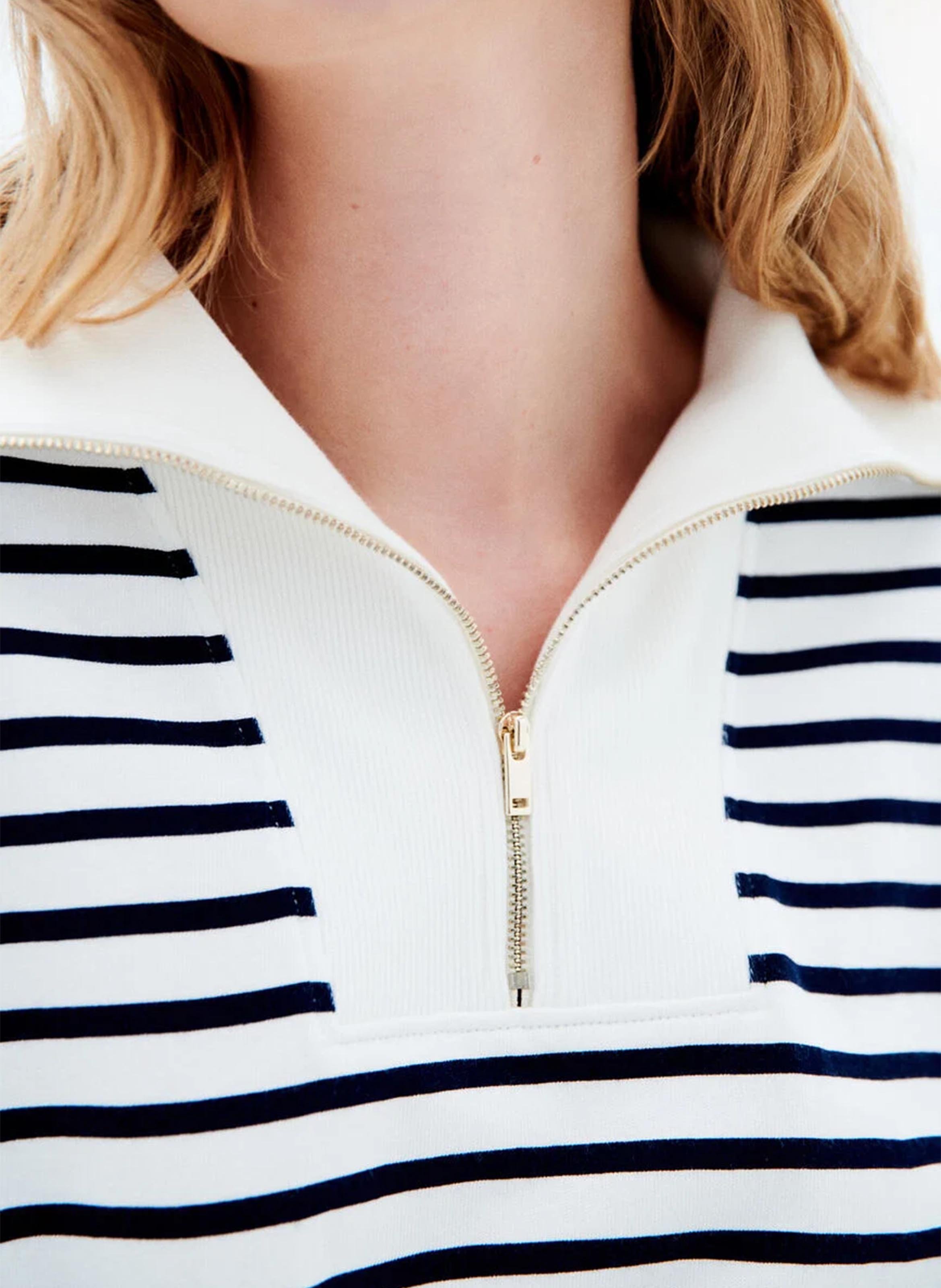 High-neck striped cotton sweater CAROLL Blue