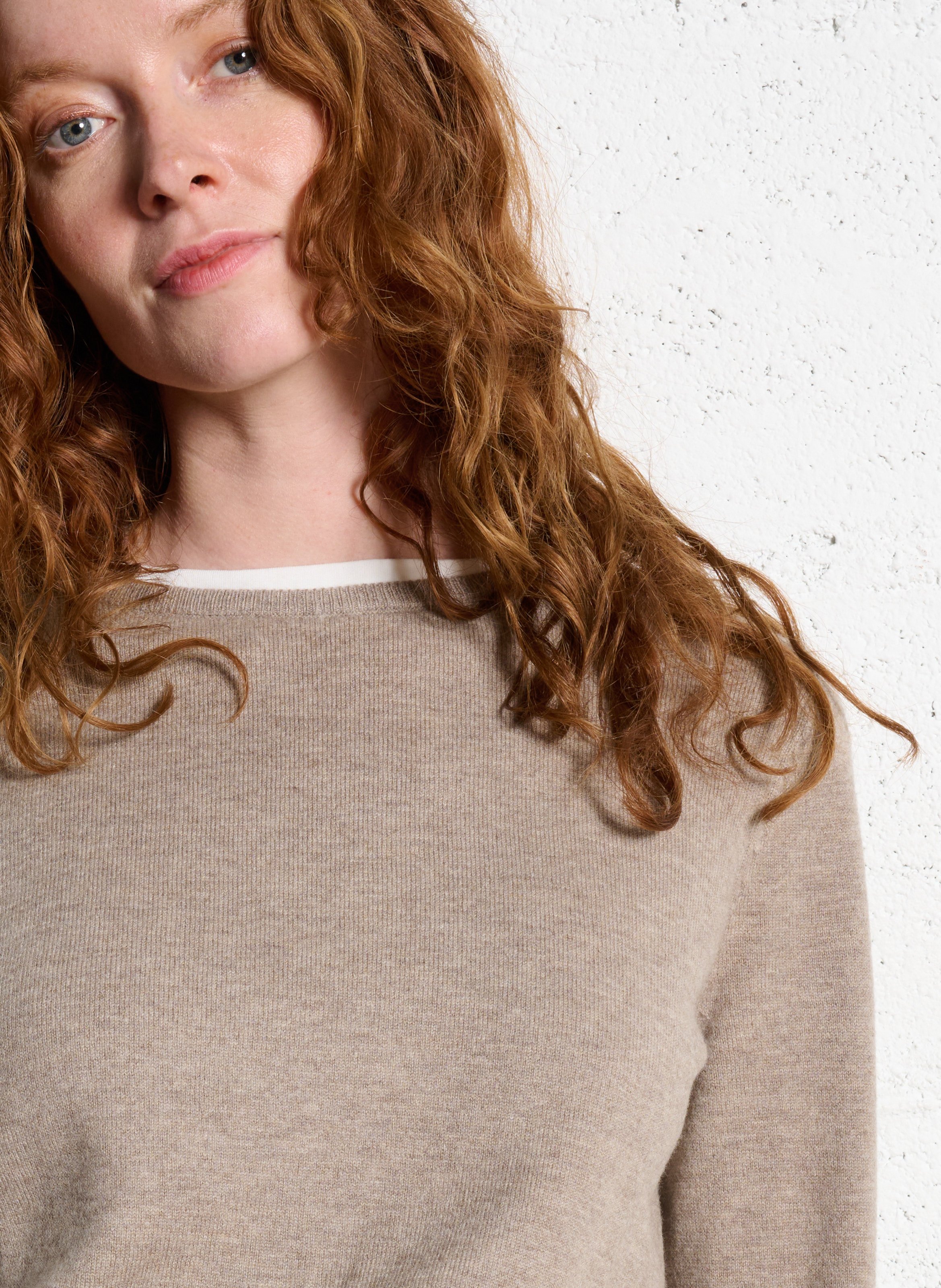 Maglione dritto scollo tondo in cotone IKKS Beige