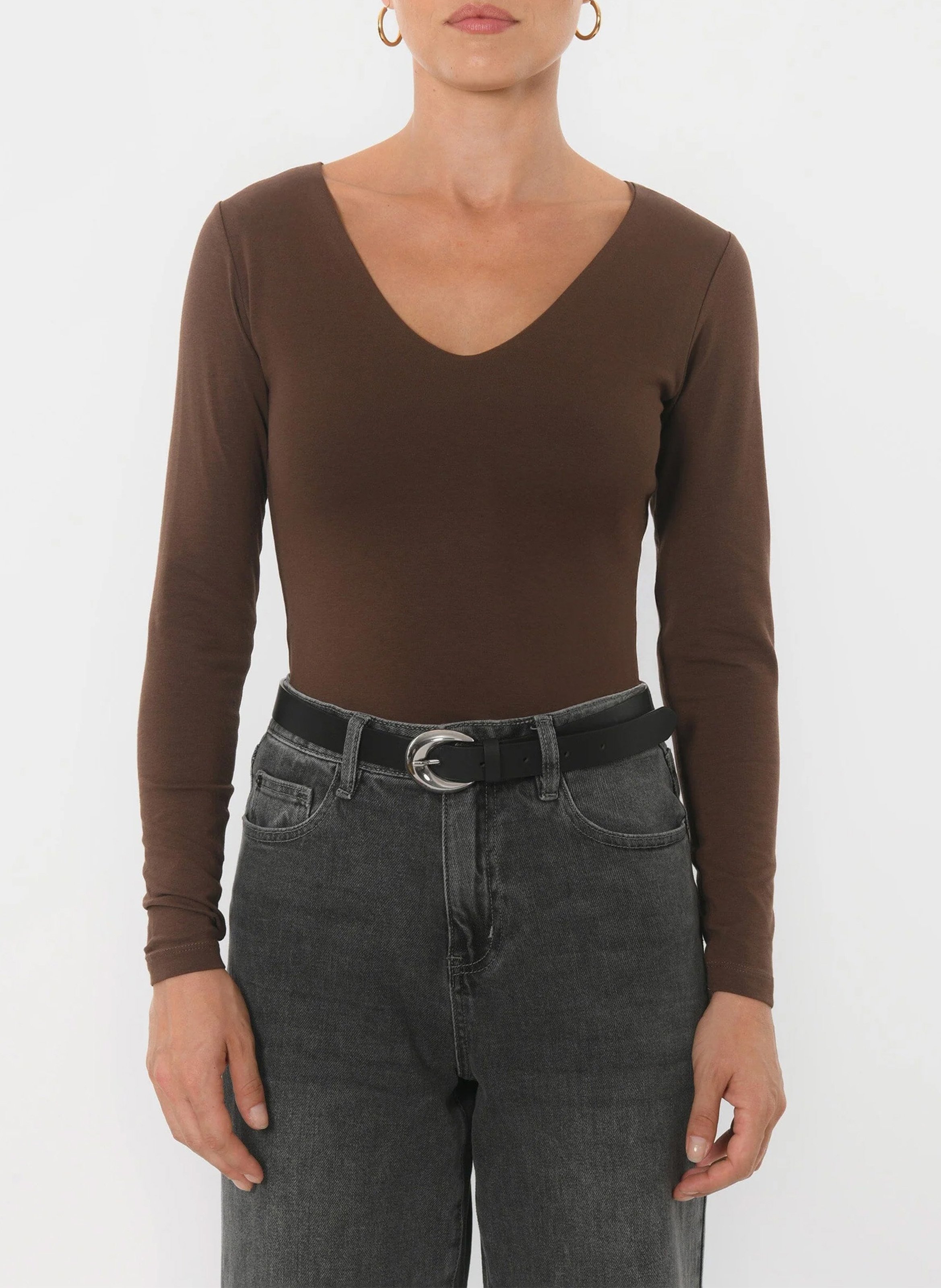 Tee-shirt moulant col V en coton mélangé KOOKAI