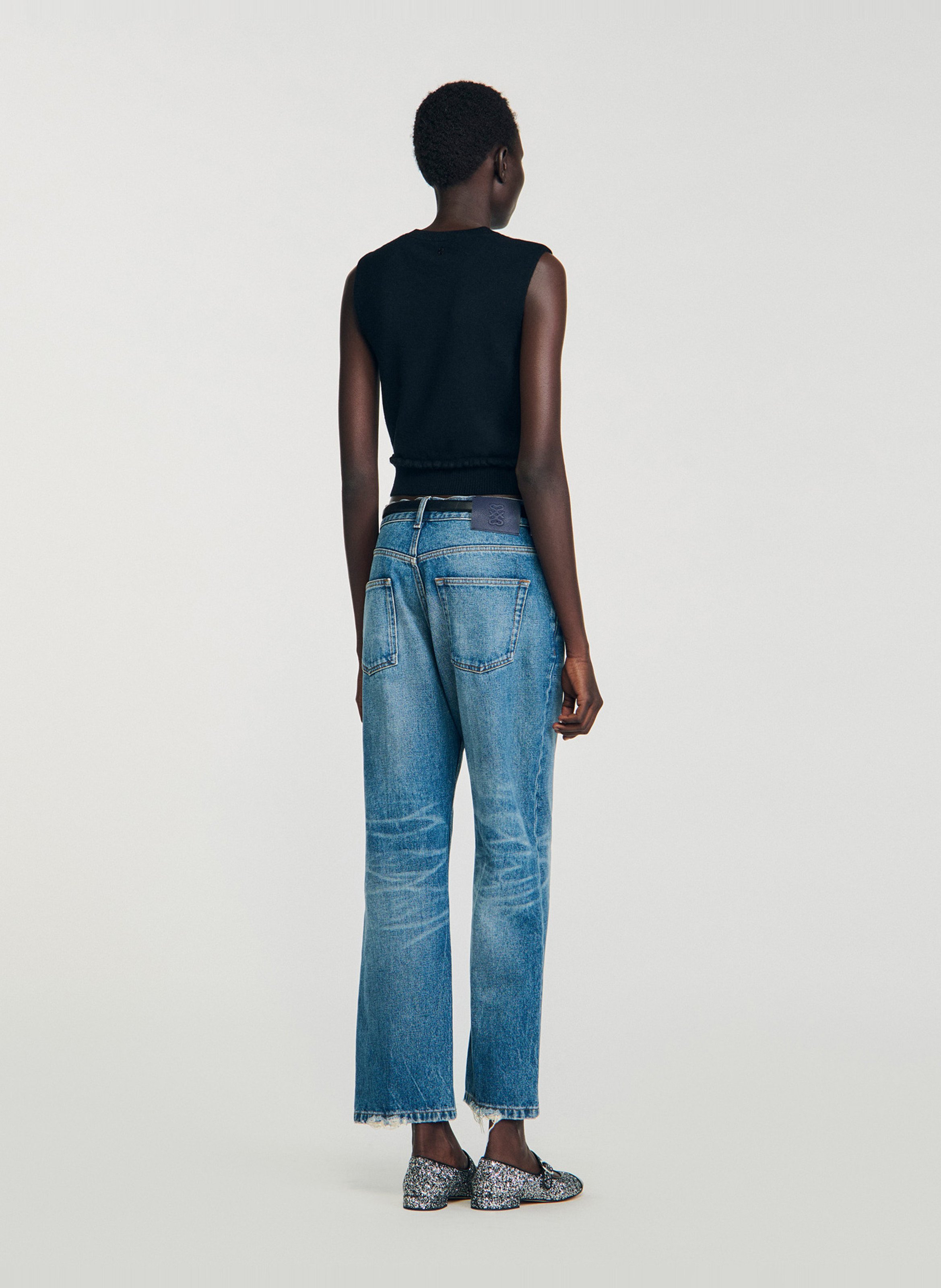 Pull court sans manches en laine et cachemire  SANDRO Noir