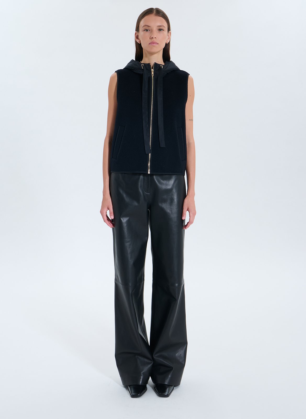 Gilet à capuche droit en laine mélangée ZAPA Bleu