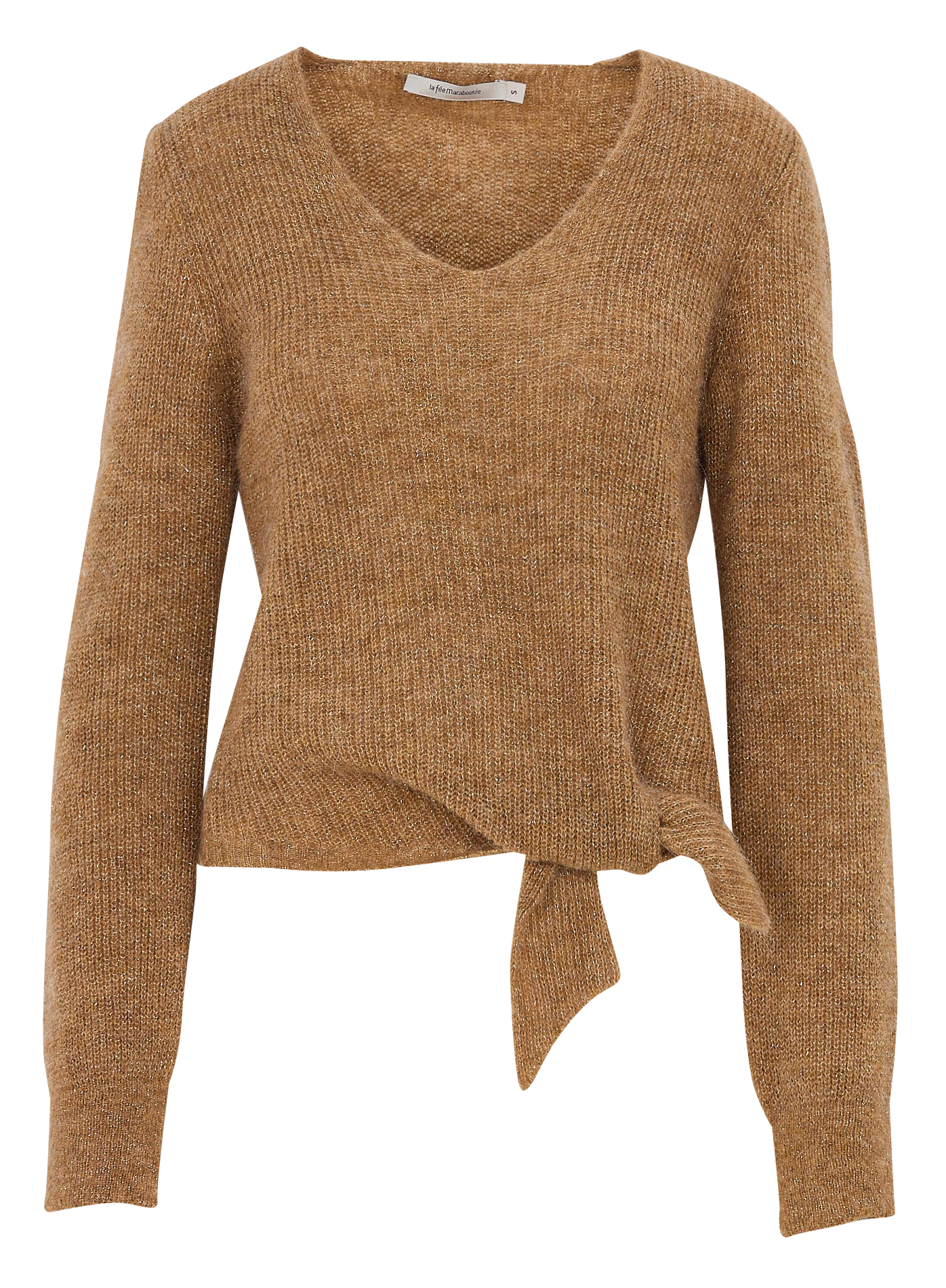 Pull droit col V en maille métallisée LA FEE MARABOUTEE Marron
