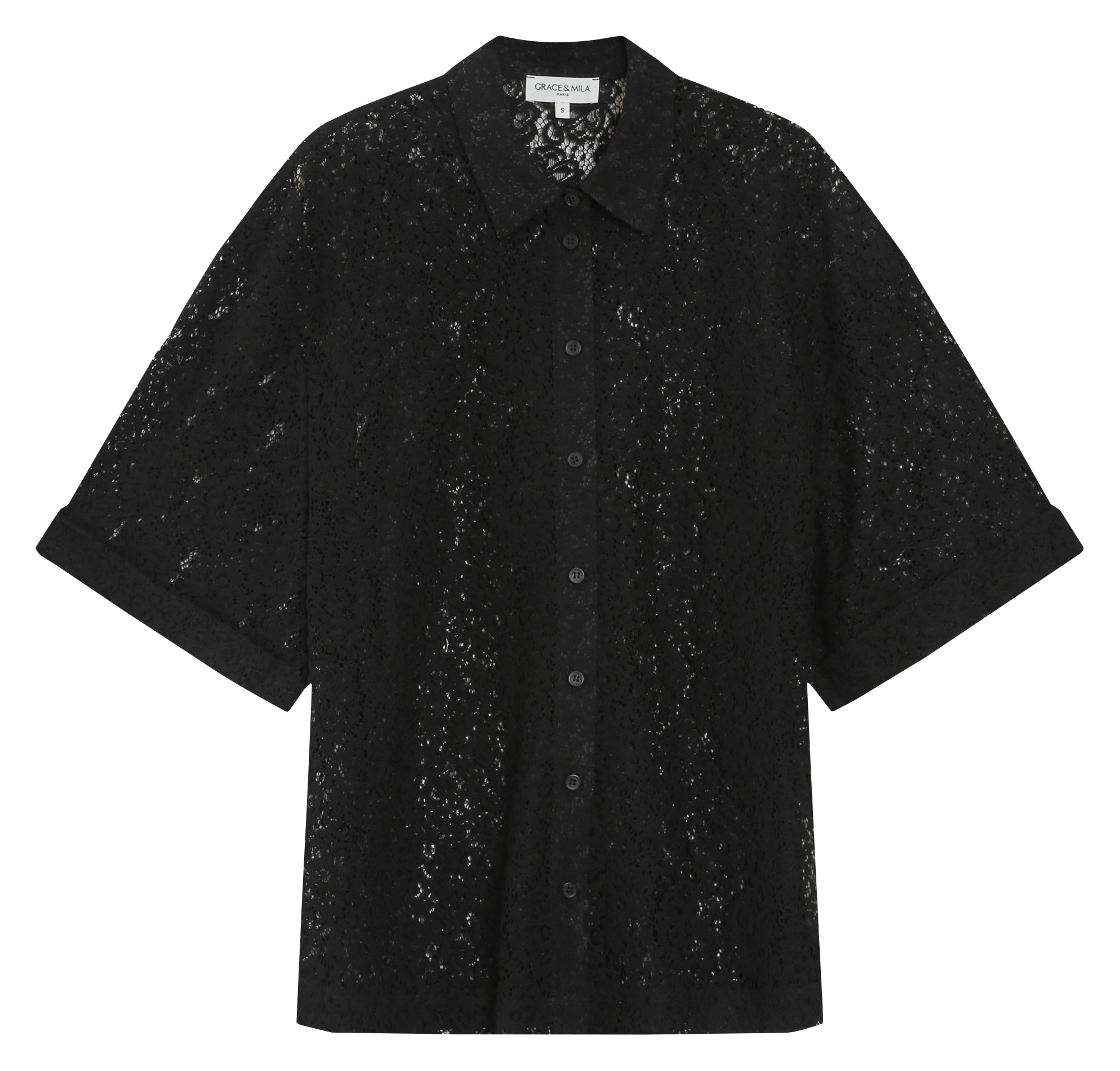 Chemise col classique en dentelle GRACE ET MILA Noir