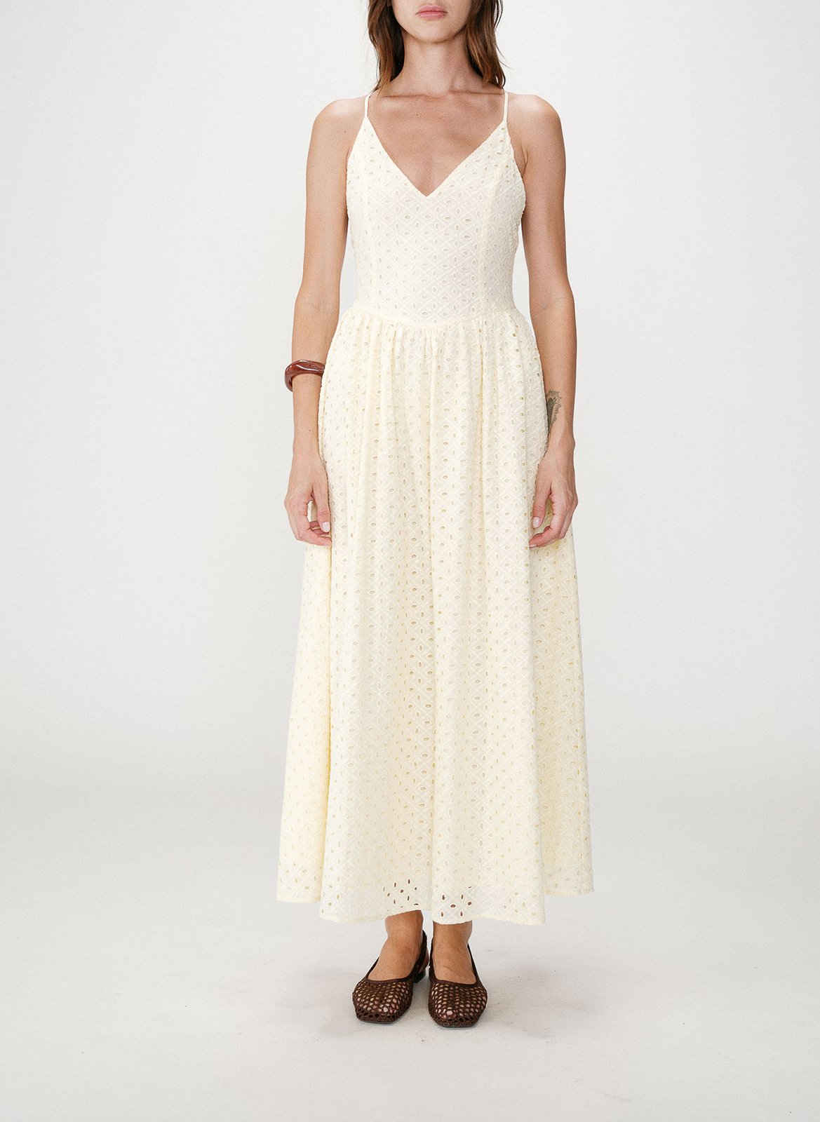 Lange, katoenen jurk met V-hals GRACE ET MILA Geel