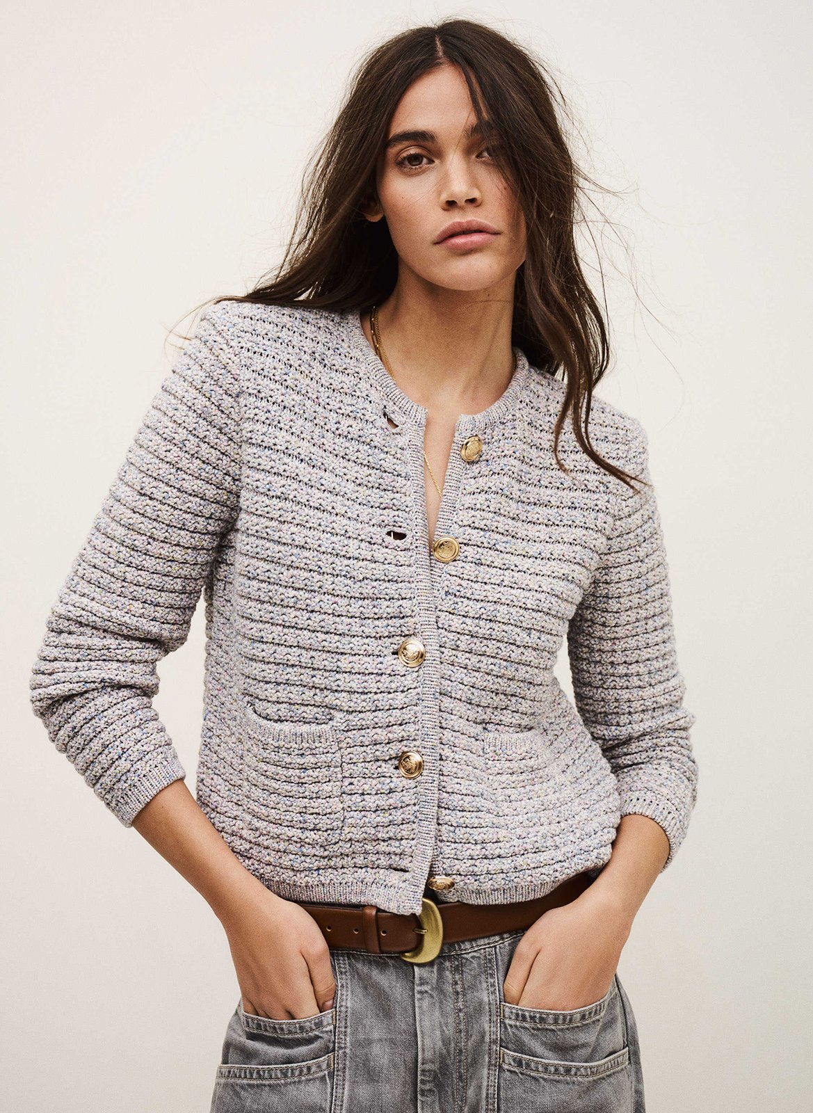 Cardigan col rond en coton mélangé BA&SH Multicolore