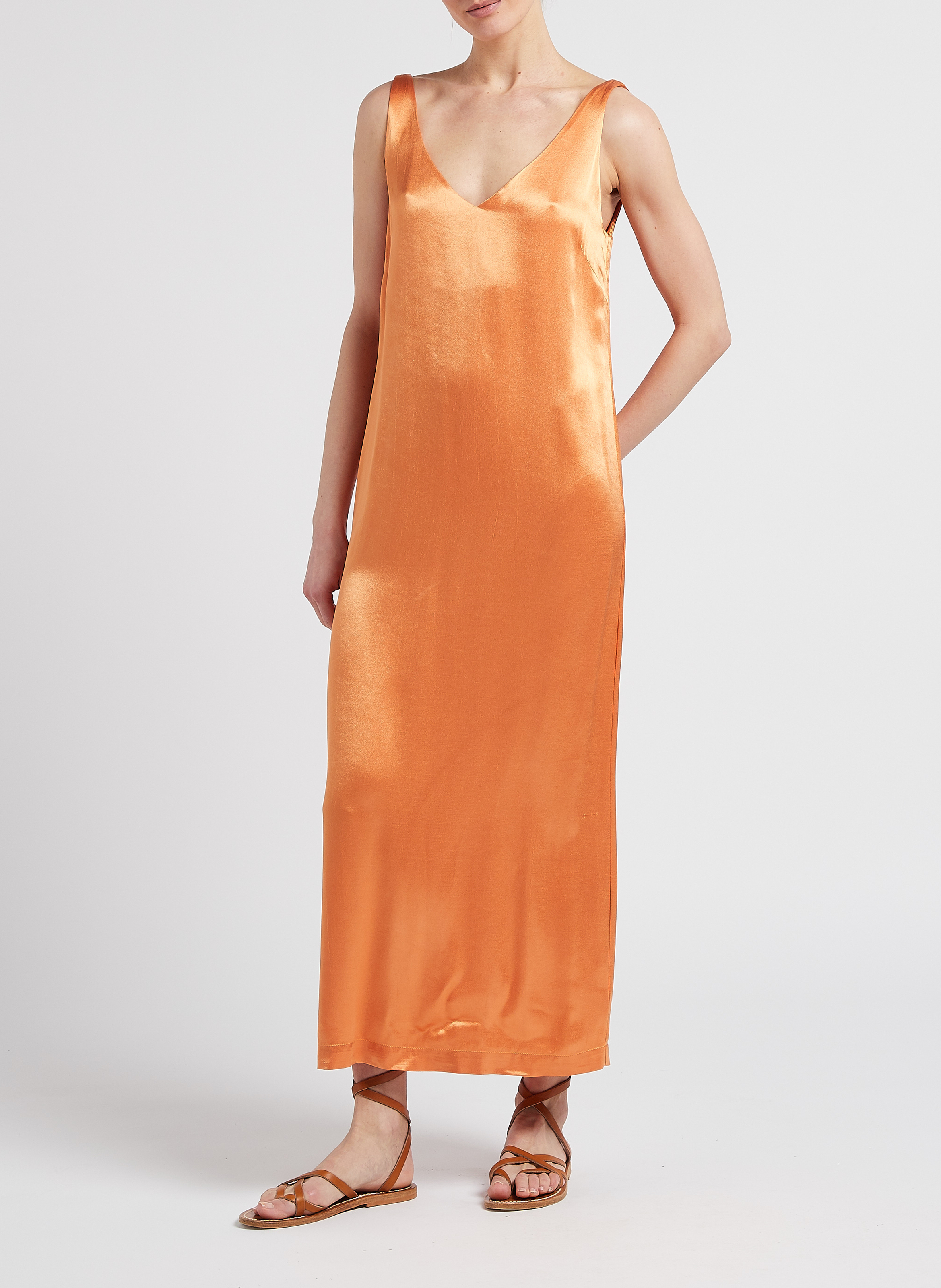 Robe longue en viscose effet satin  COLLECTORS CLUB Orange