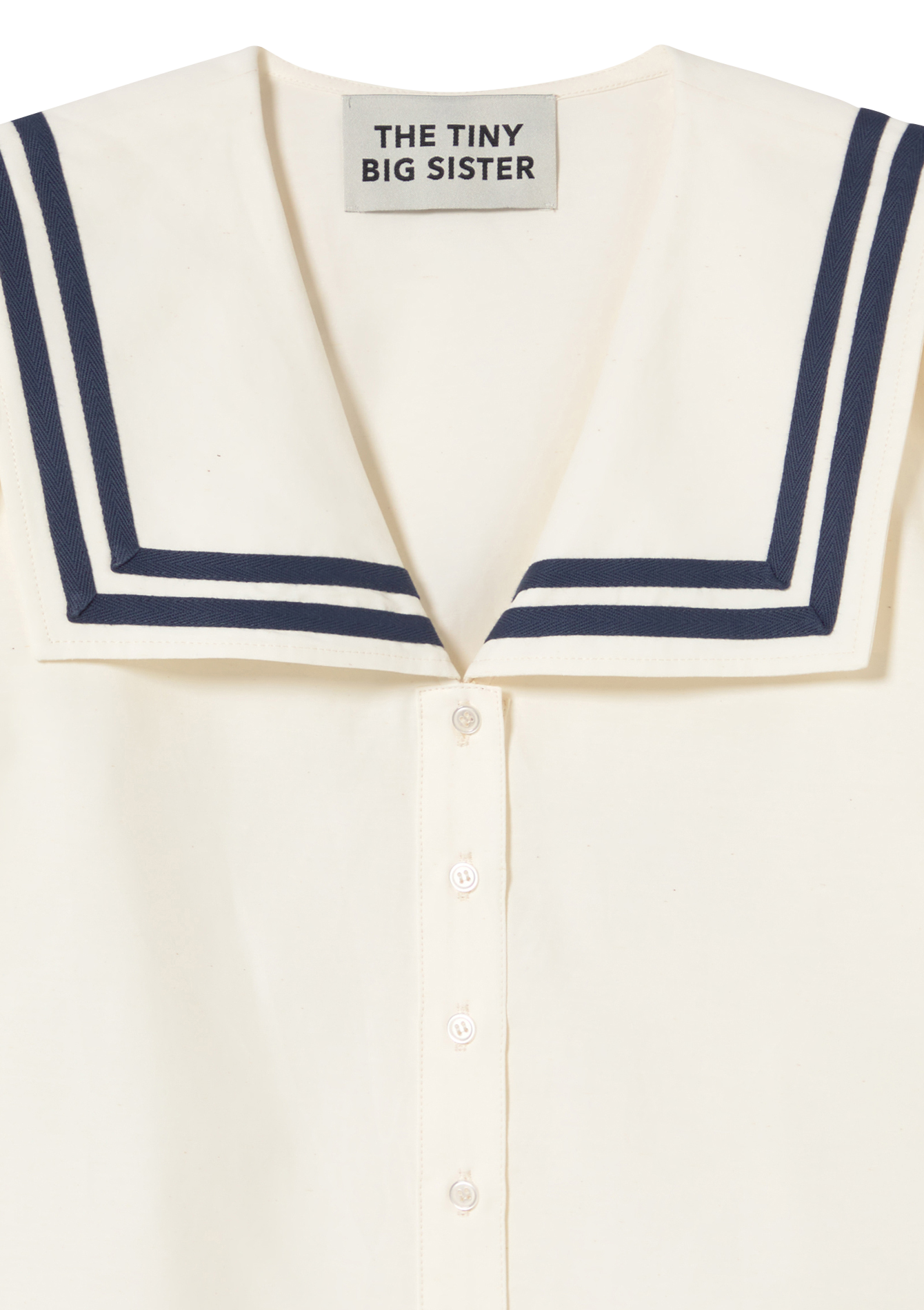 Chemisier esprit marin court col V THE TINY BIG SISTER Blanc