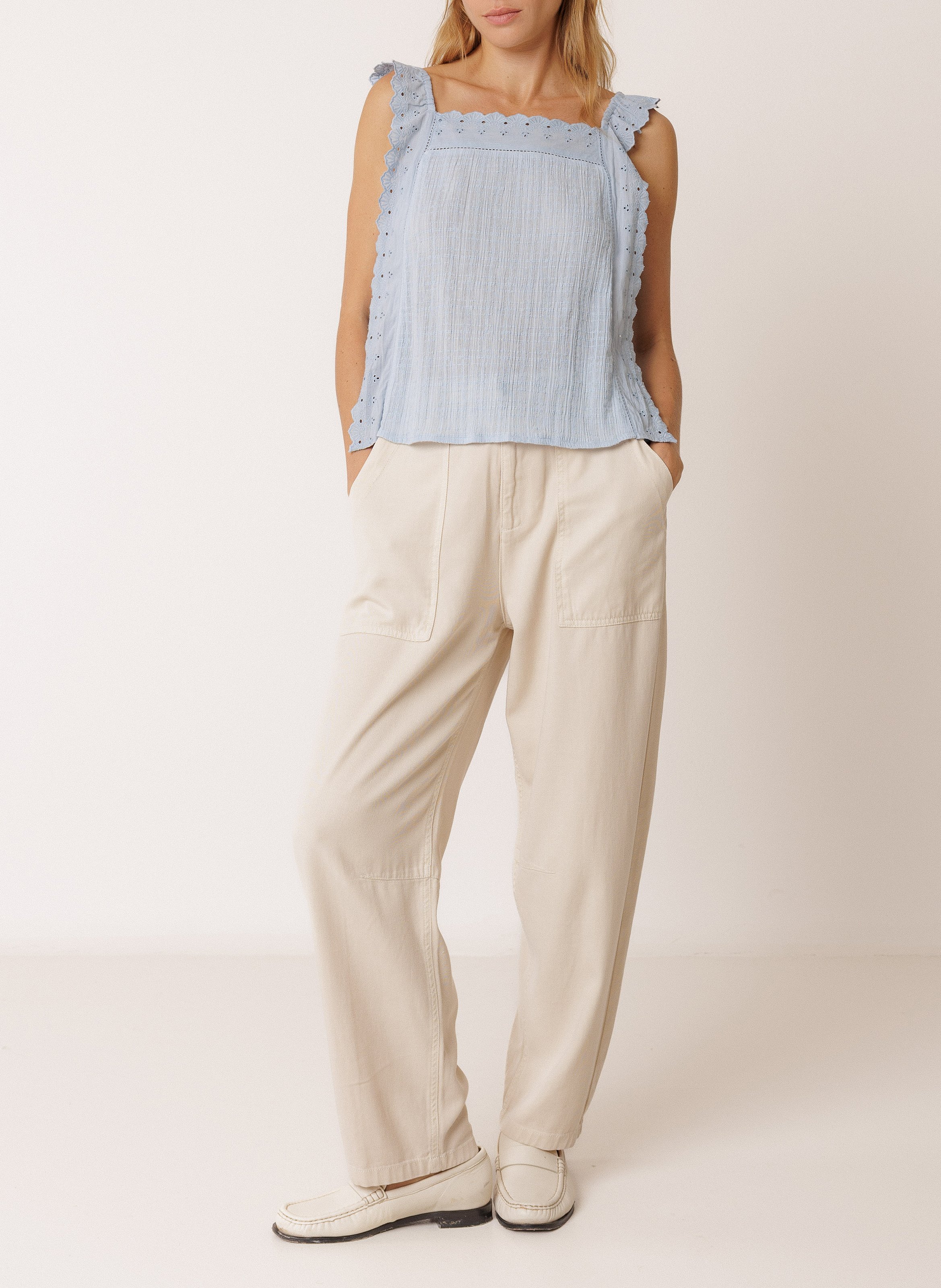 Bluse mit quadratischem Ausschnitt aus Baumwolle INDI & COLD Blau