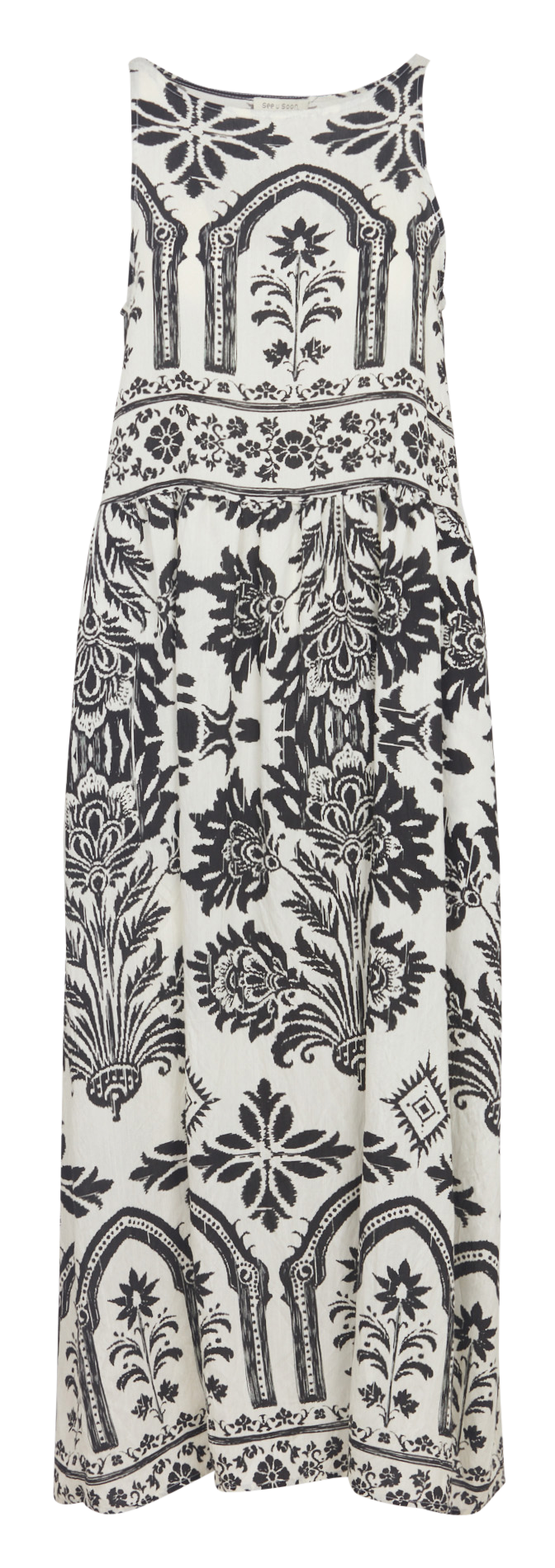 Lange jurk met ronde hals en print SEE U SOON Wit