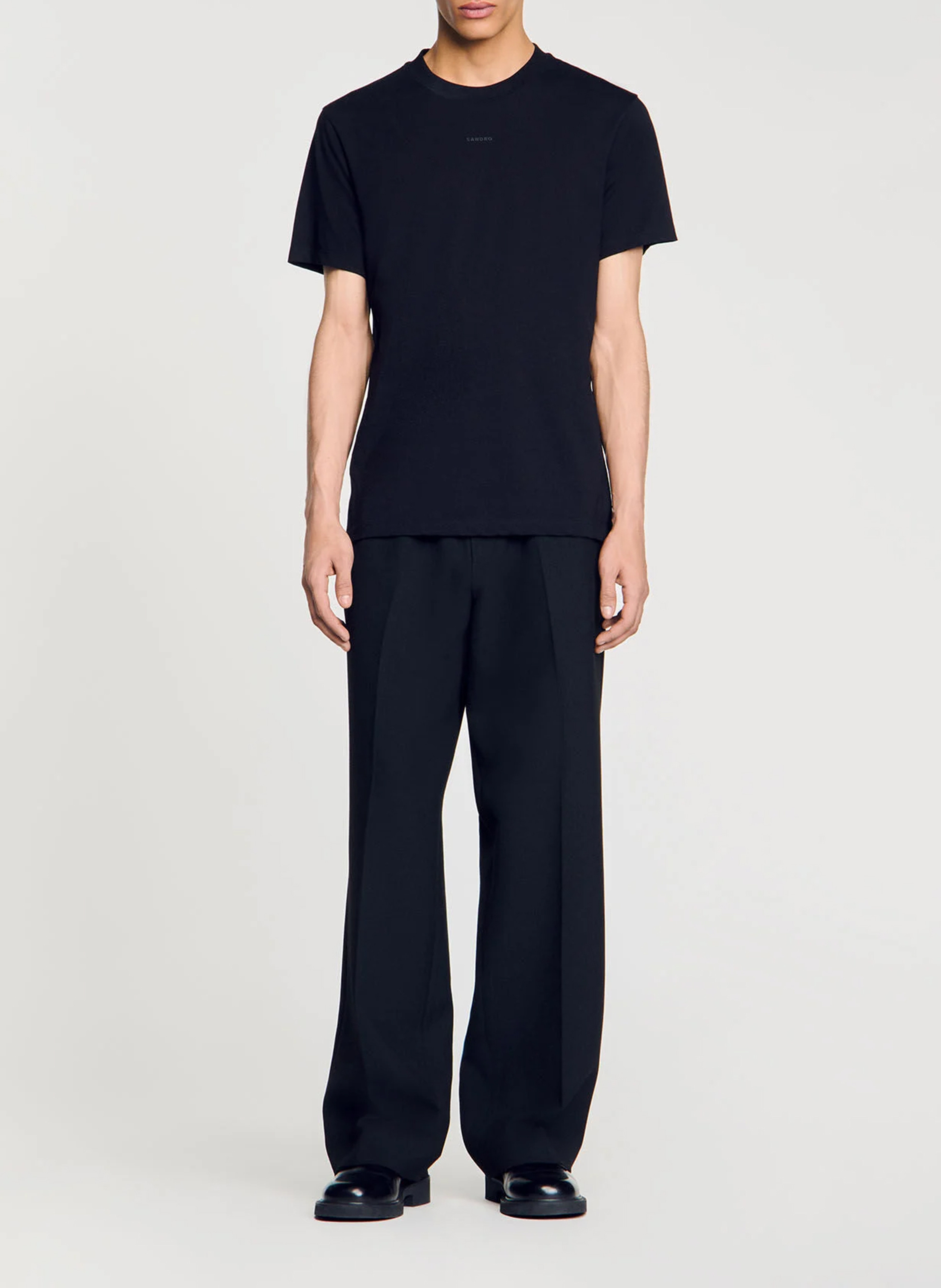 Recht, katoenen T-shirt SANDRO Zwart