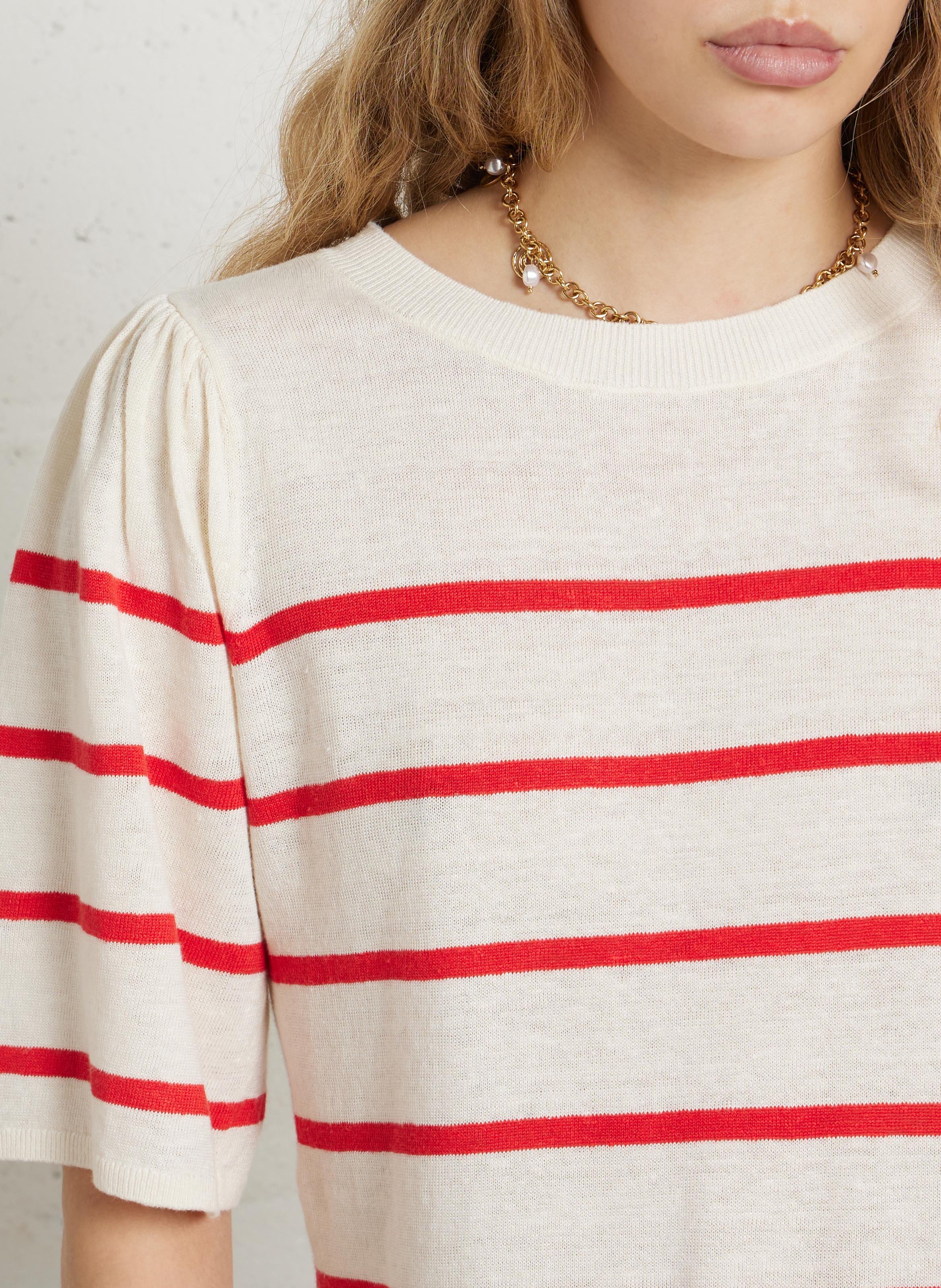 Striped round-neck sweater DES PETITS HAUTS Red