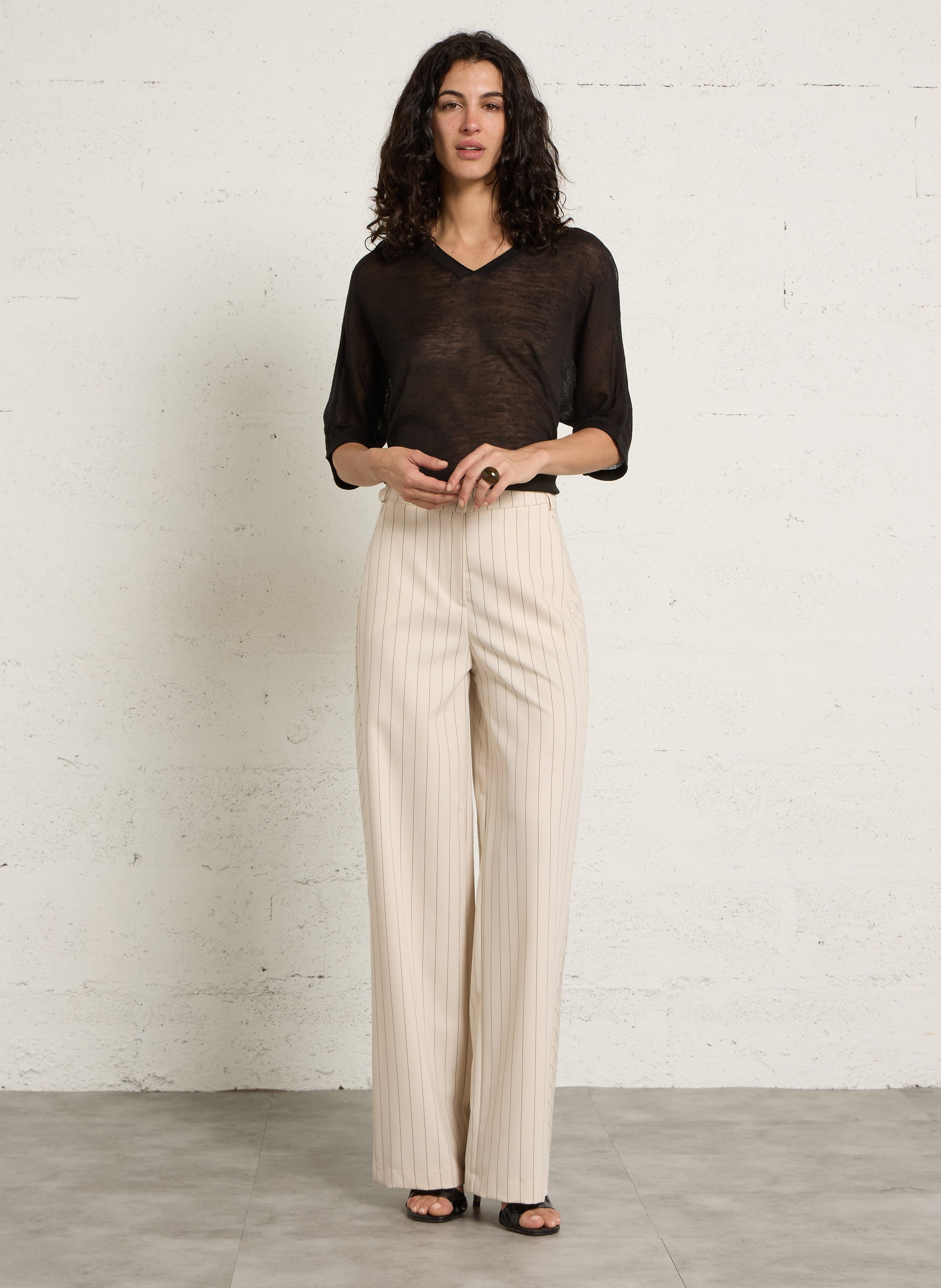 Pantalon large rayé IMPERIAL Beige