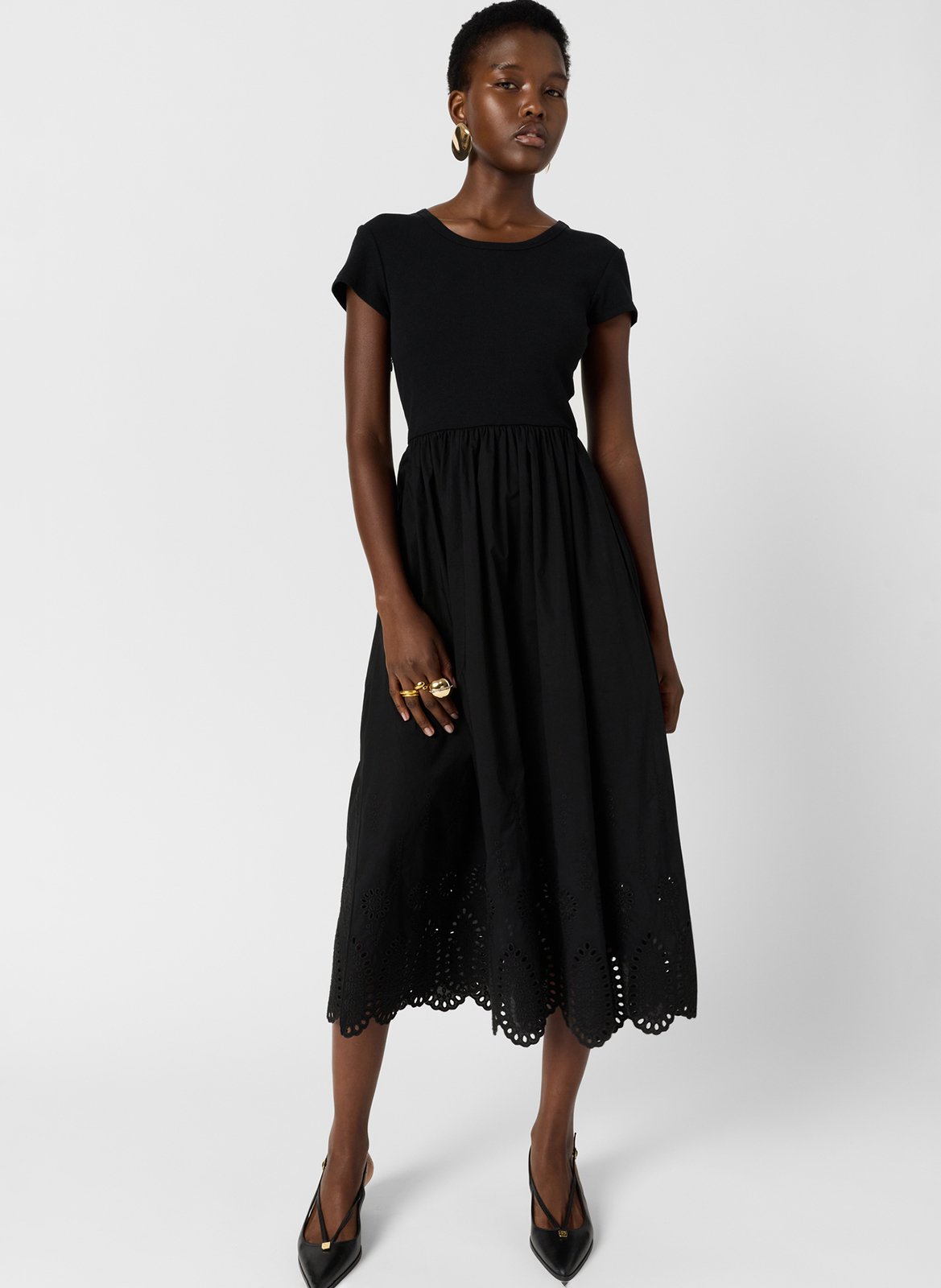 Robe midi bi matière à broderie  GERARD DAREL Noir
