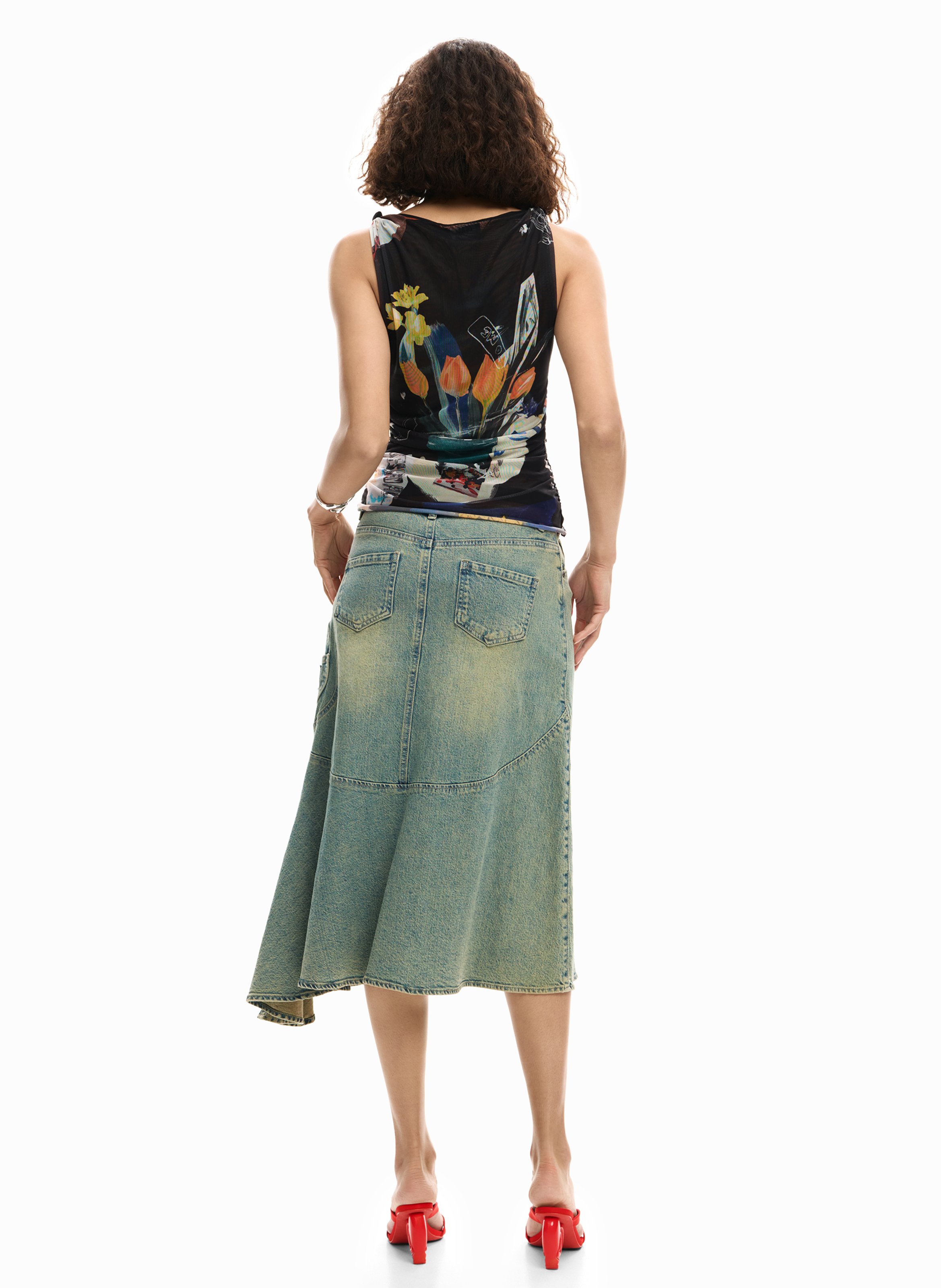 Mouwloze top van tule met bloemen DESIGUAL Zwart