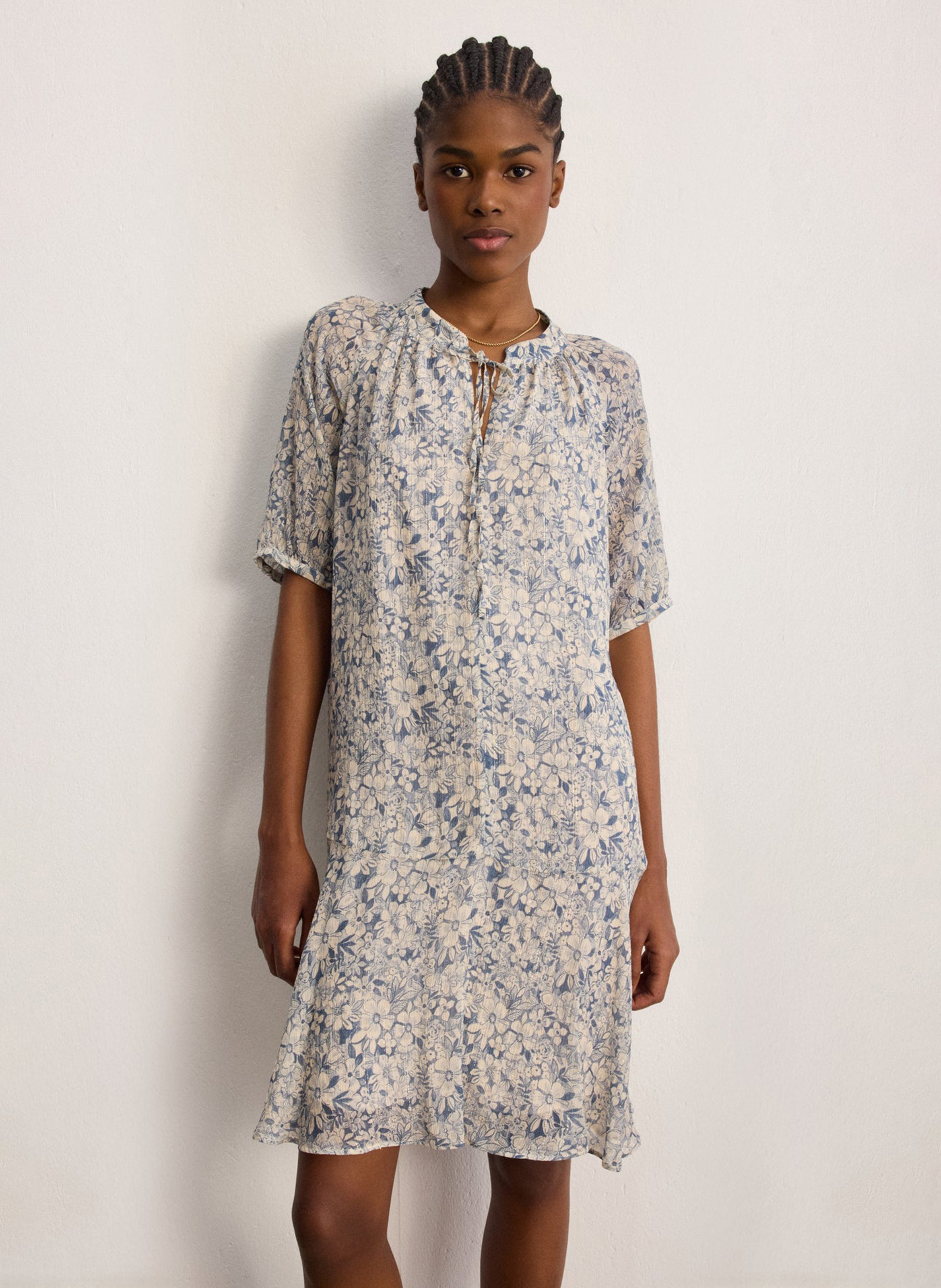 Halflange jurk met ronde hals en print PABLO Blauw