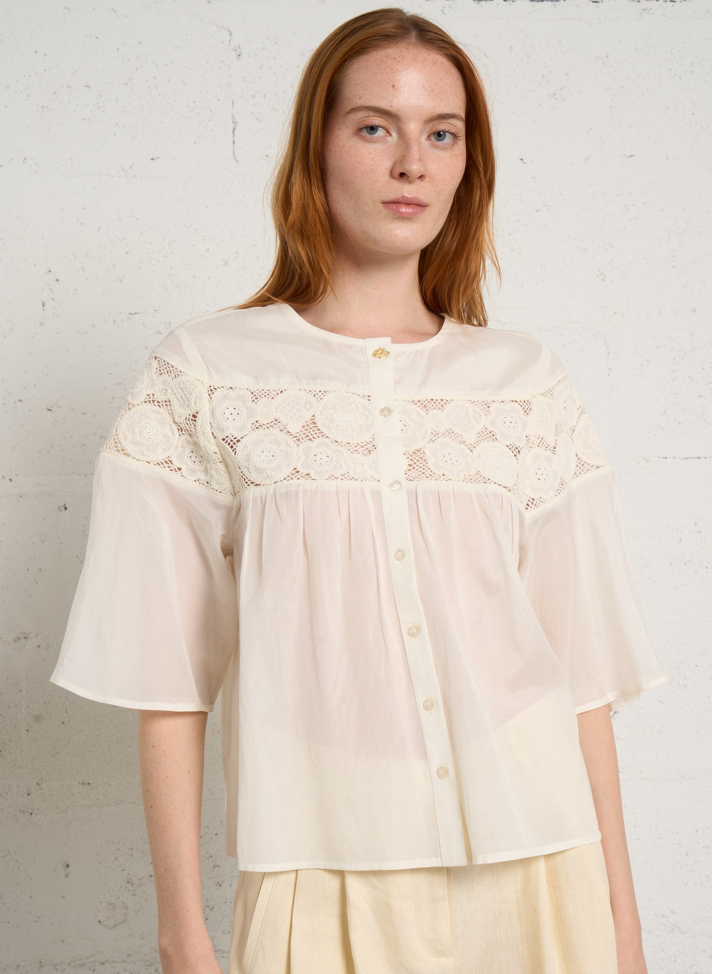 Ruimvallende blouse met ronde hals FABIENNE CHAPOT Wit