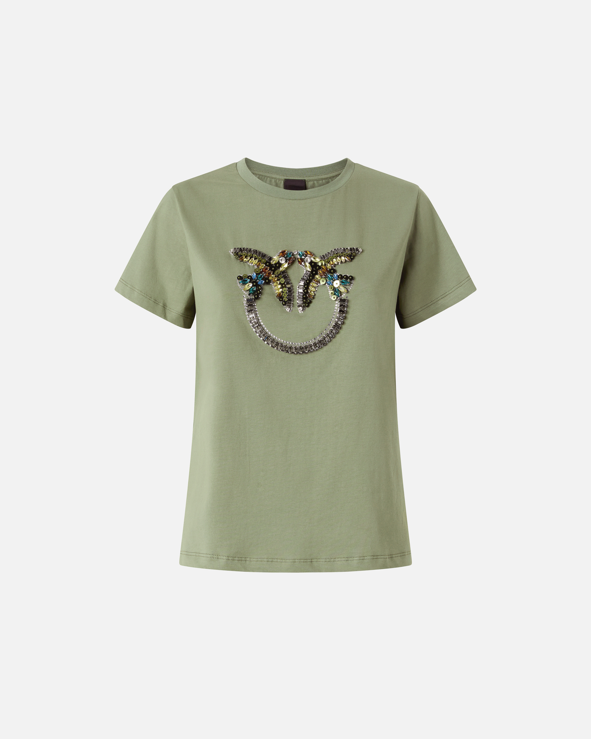 T-shirt avec maxi broderie bijou love birds PINKO Vert