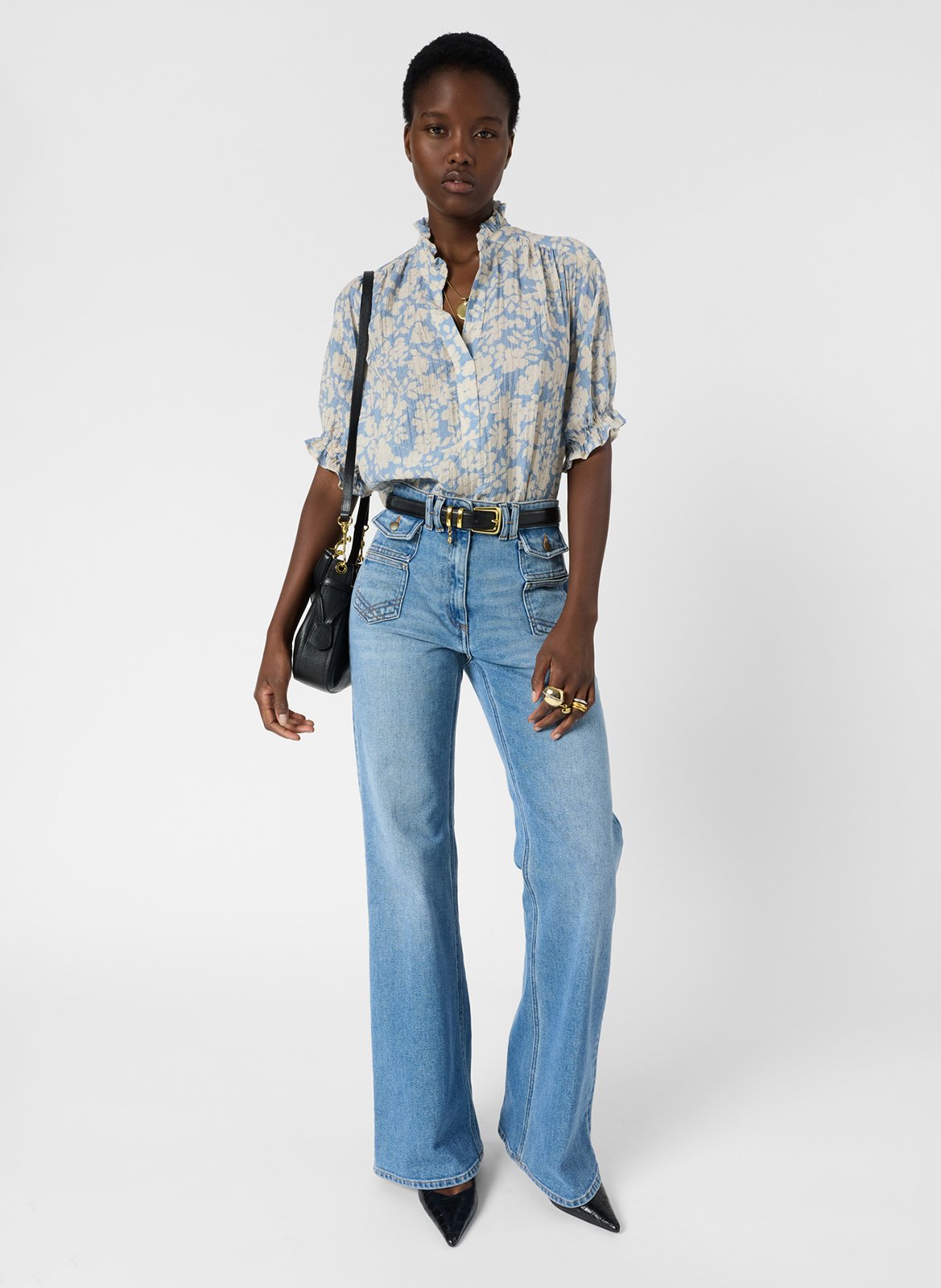 Top à imprimé fleuri col tunisien GERARD DAREL Bleu