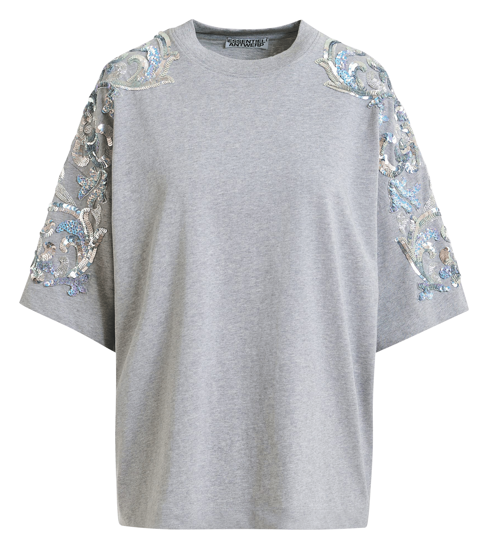 Weites T-Shirt mit Perlen ESSENTIEL ANTWERP Grau