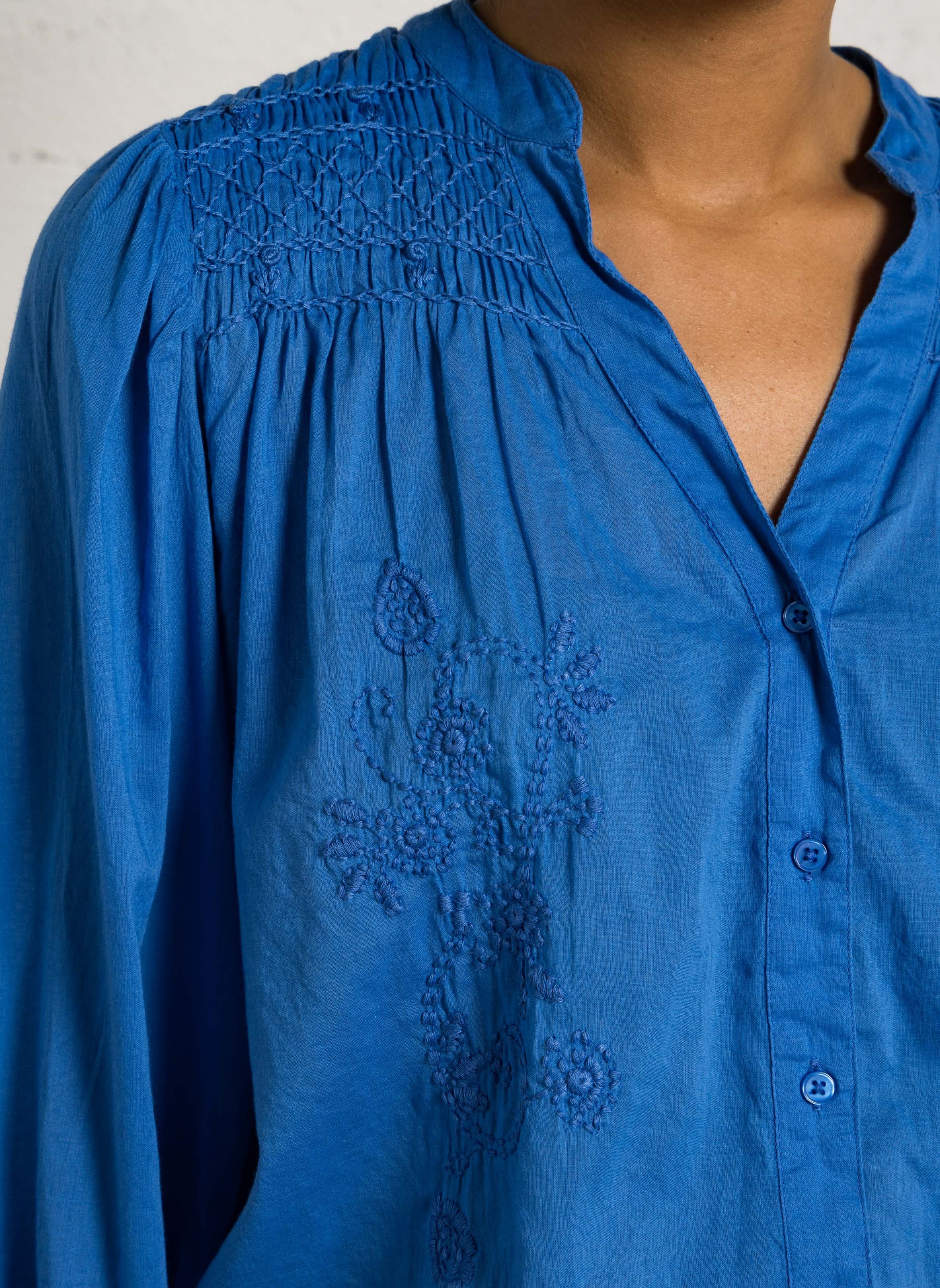 Straight-fit katoenen blouse met V-hals en borduurwerk MAISON 123 Paars