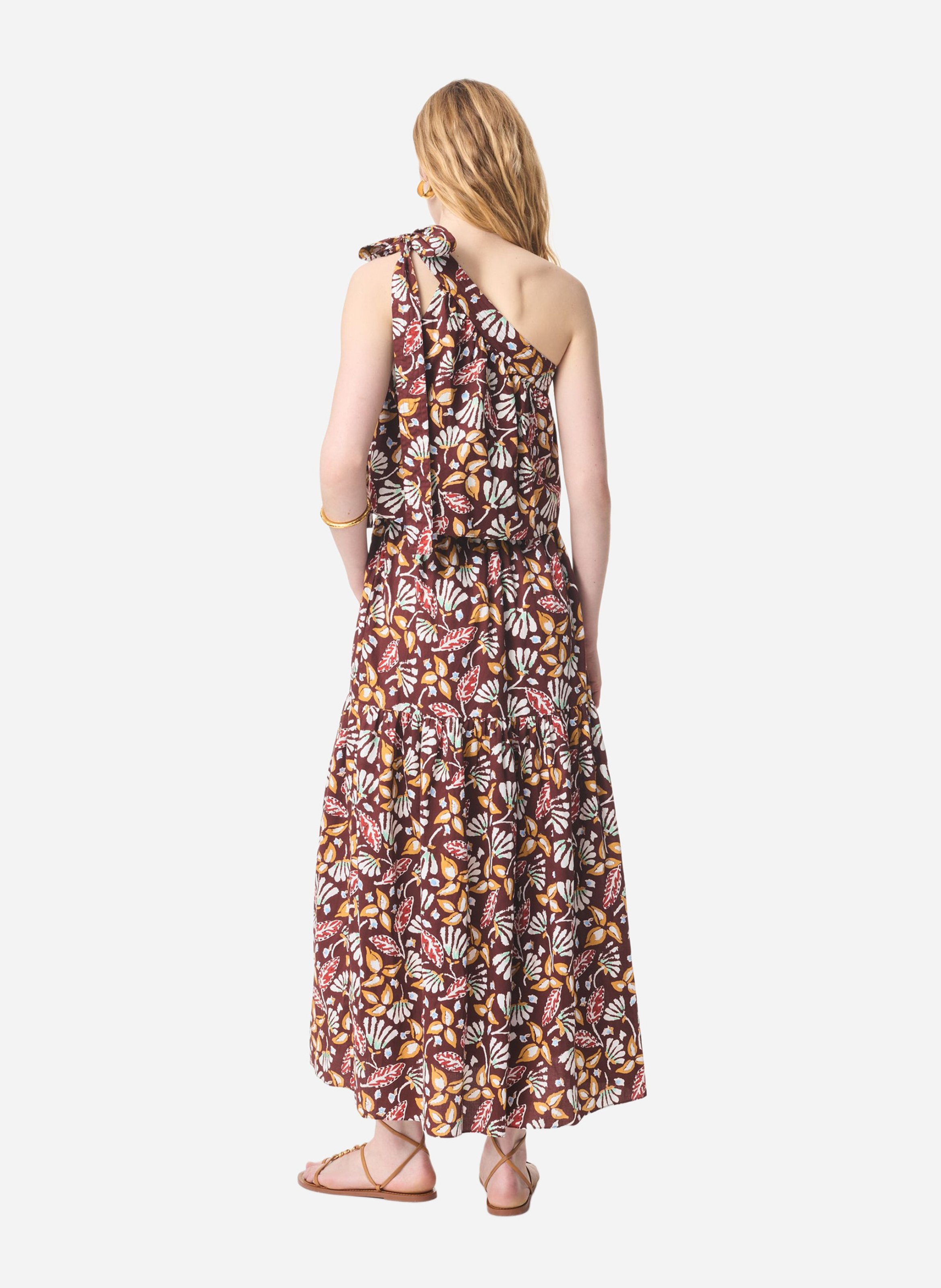 Robe longue à col asymétrique imprimée VANESSA BRUNO Marron