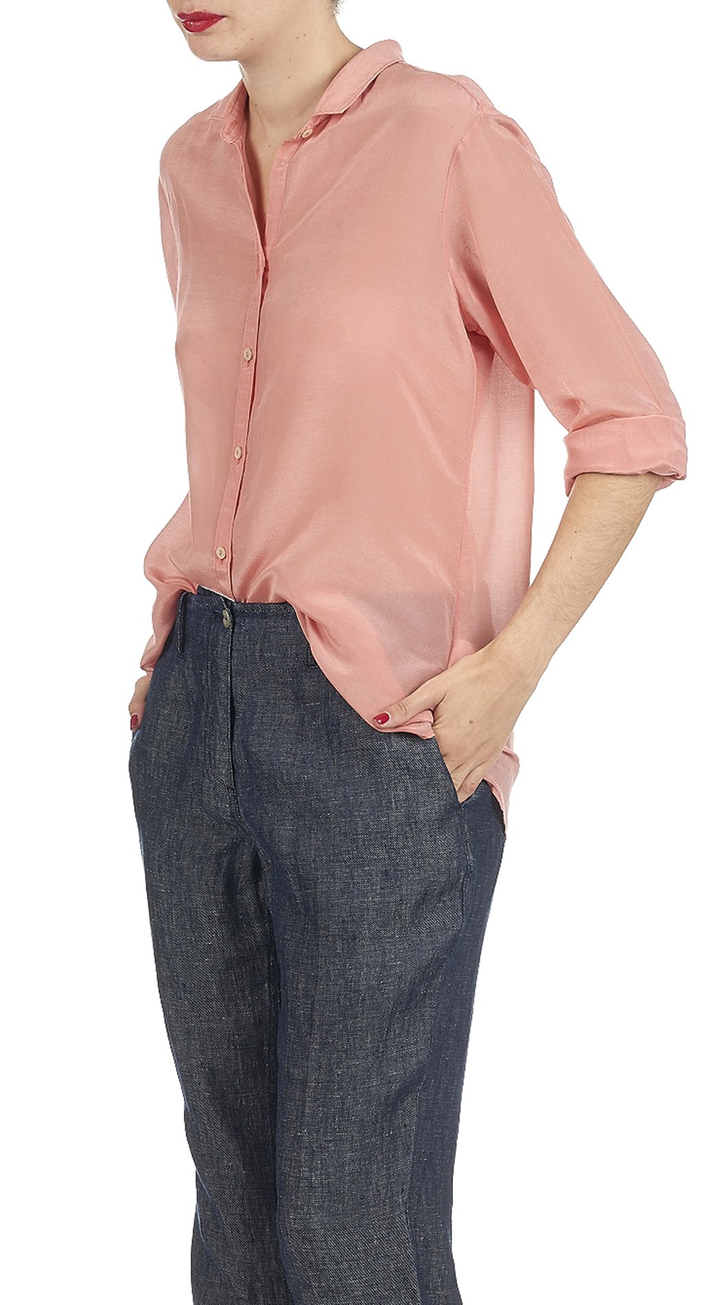 Crepe blend straight-cut shirt with classic collar MOMONI Pink