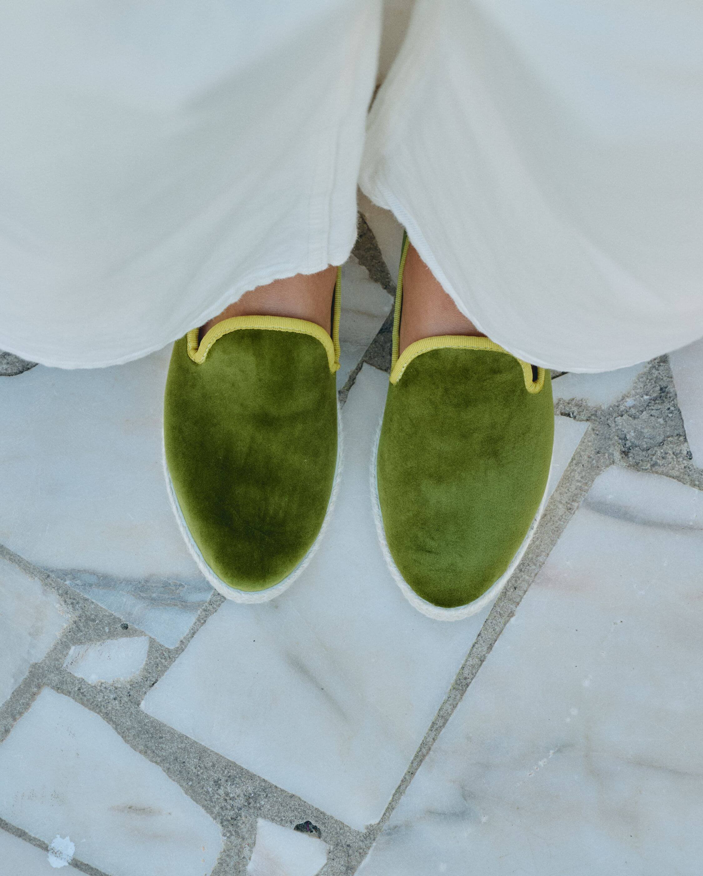 Women's espadrille, pistachio velvet ANGARDE Green