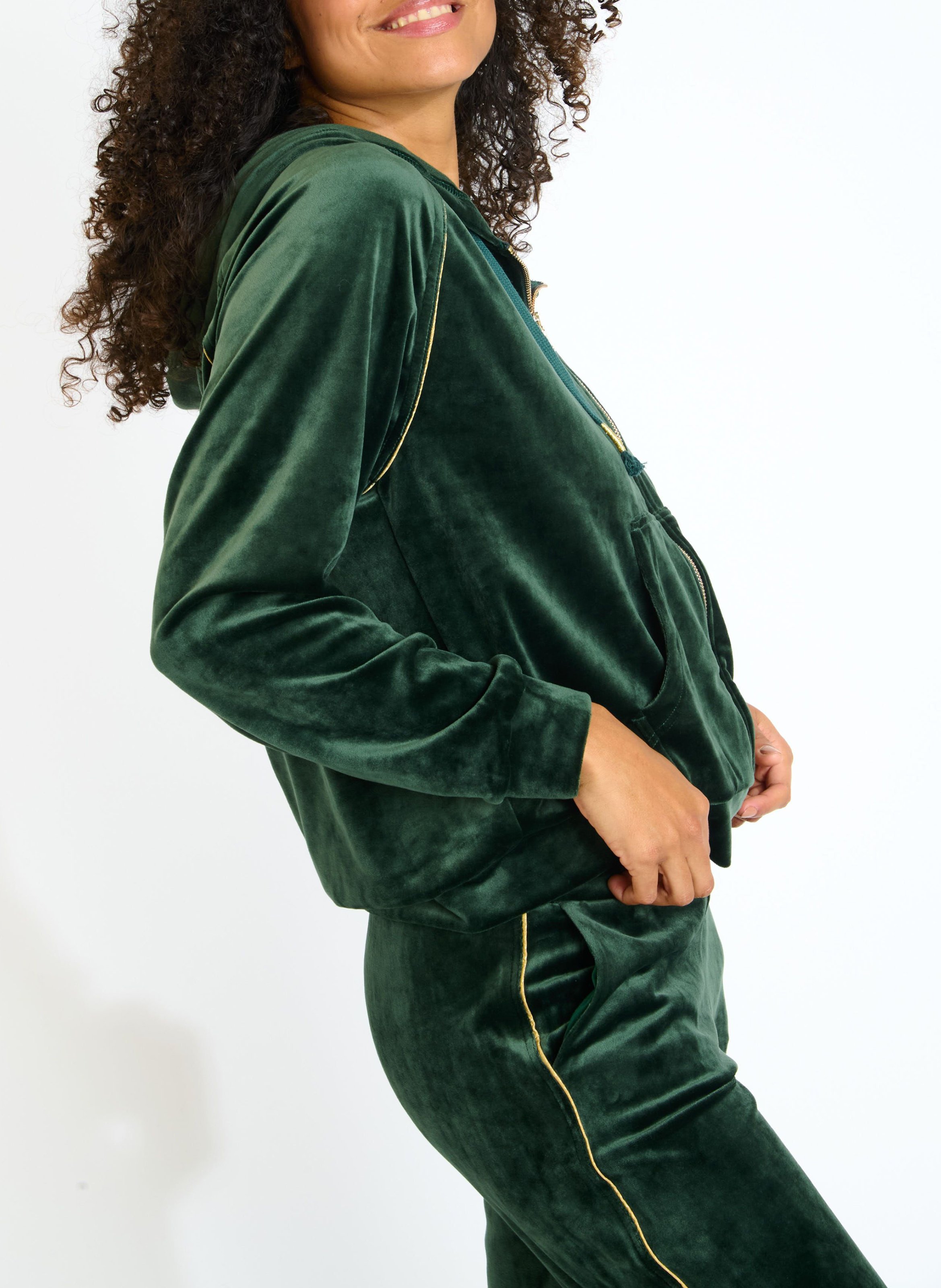 Round-neck velour cardigan BANANA MOON Khaki