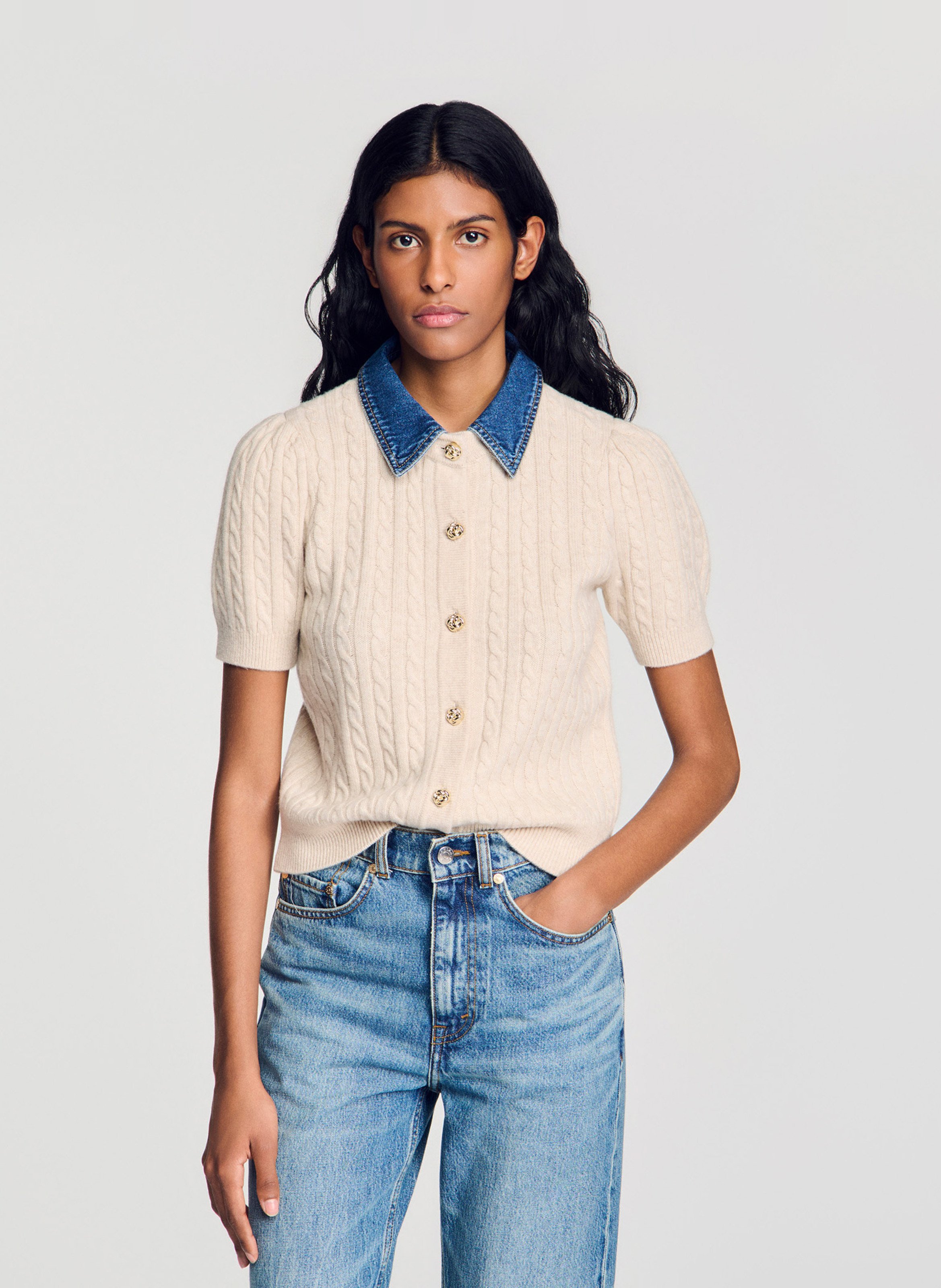 Cardigan droit en laine mélangée SANDRO