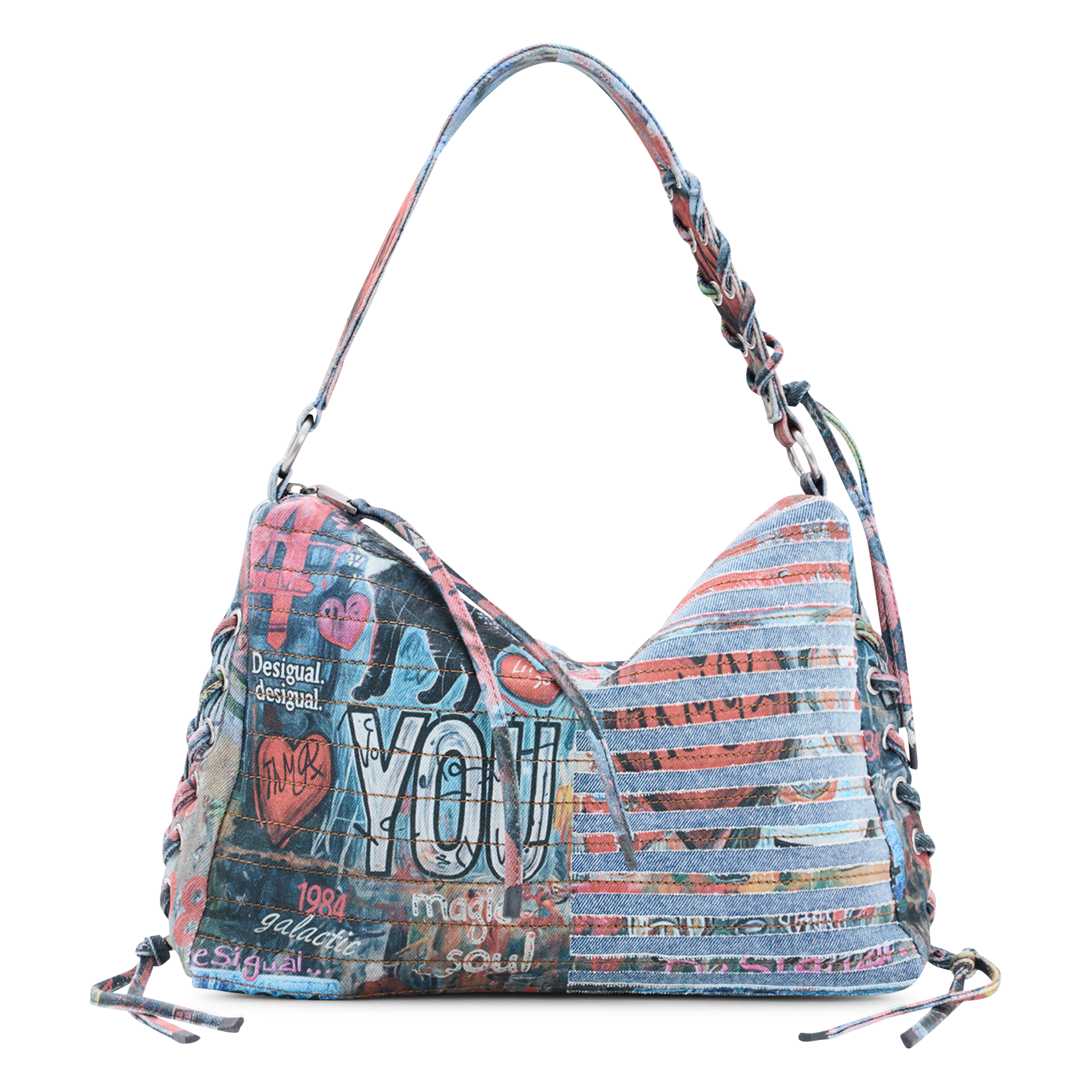Sac porté épaule en denim de coton imprimé DESIGUAL Mehrfarbig