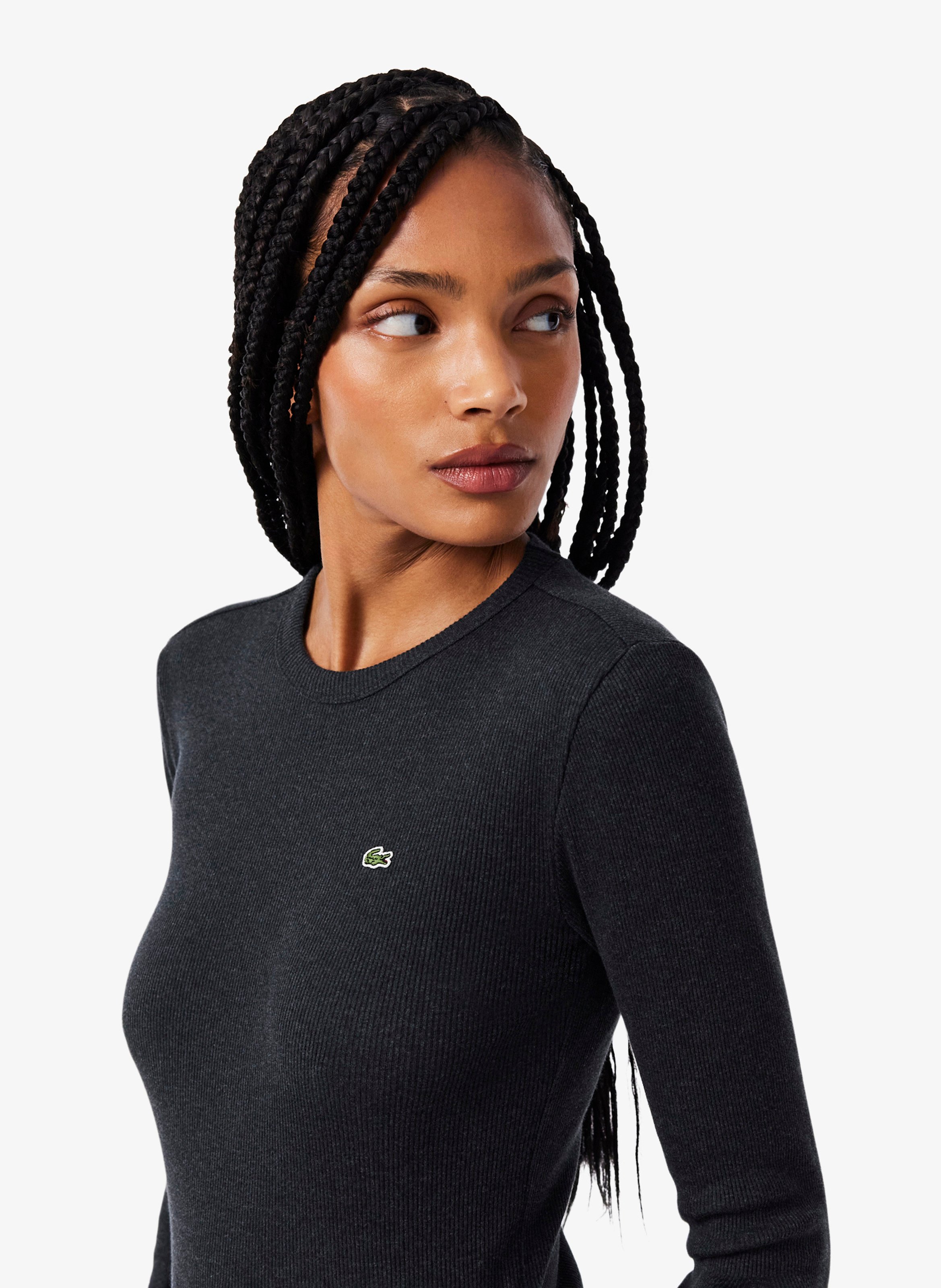 Tee-shirt col rond ajusté en coton LACOSTE Marron