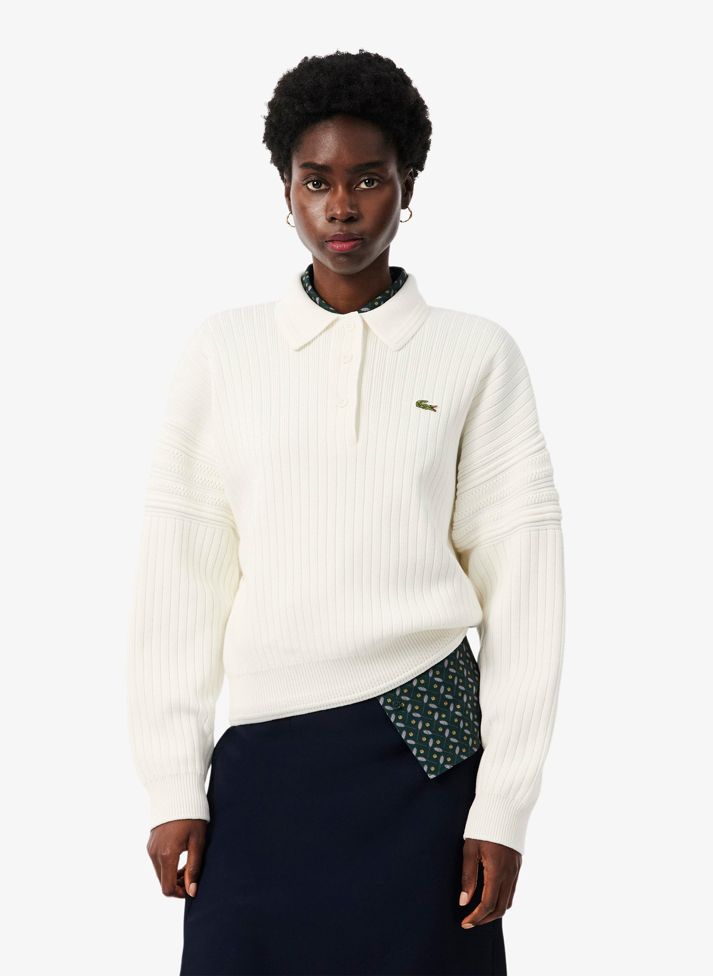 Polo droit manches longues en coton LACOSTE Gris