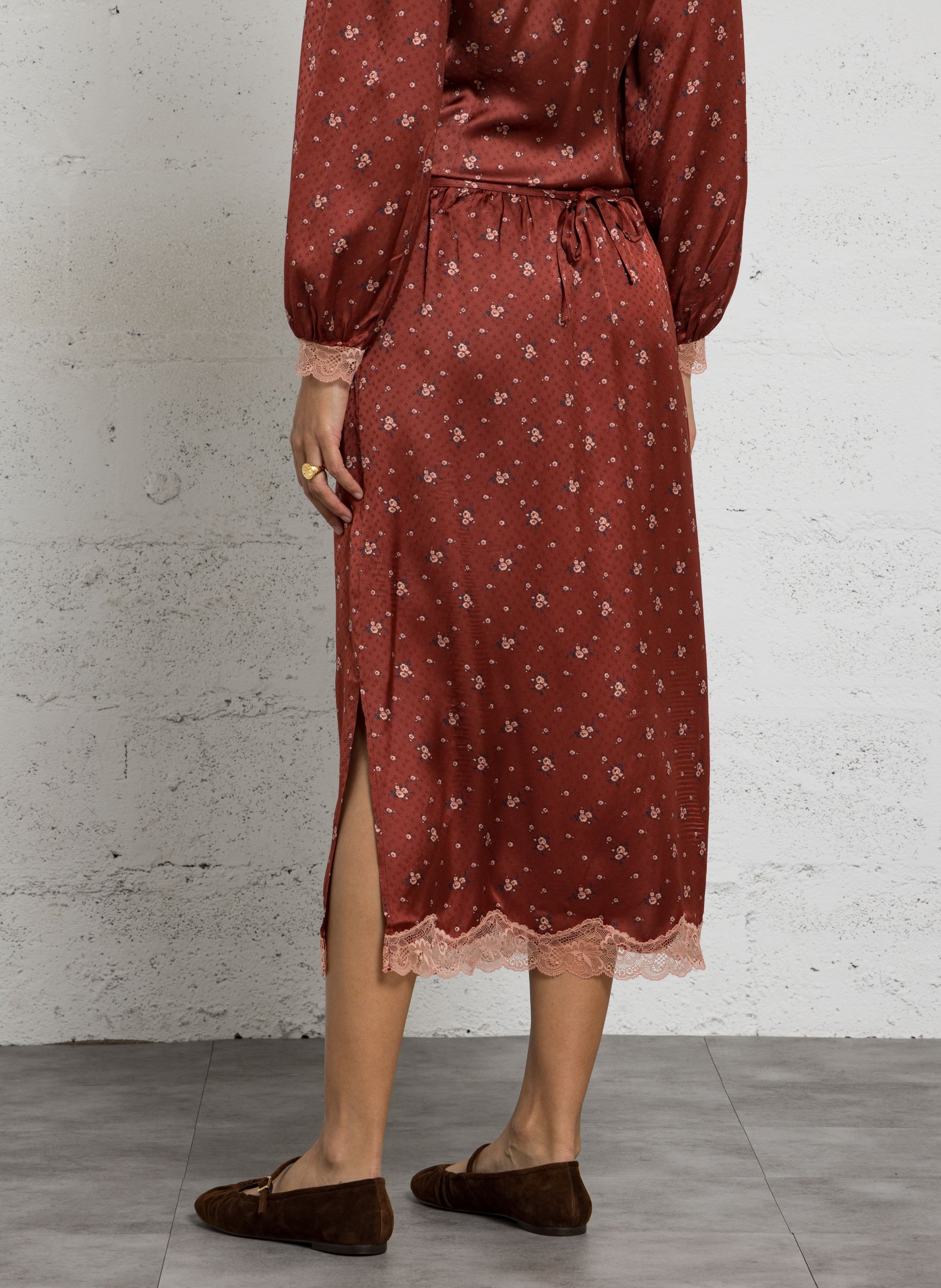 Midi rok met motieven en kanten afwerking PETITE MENDIGOTE Oranje