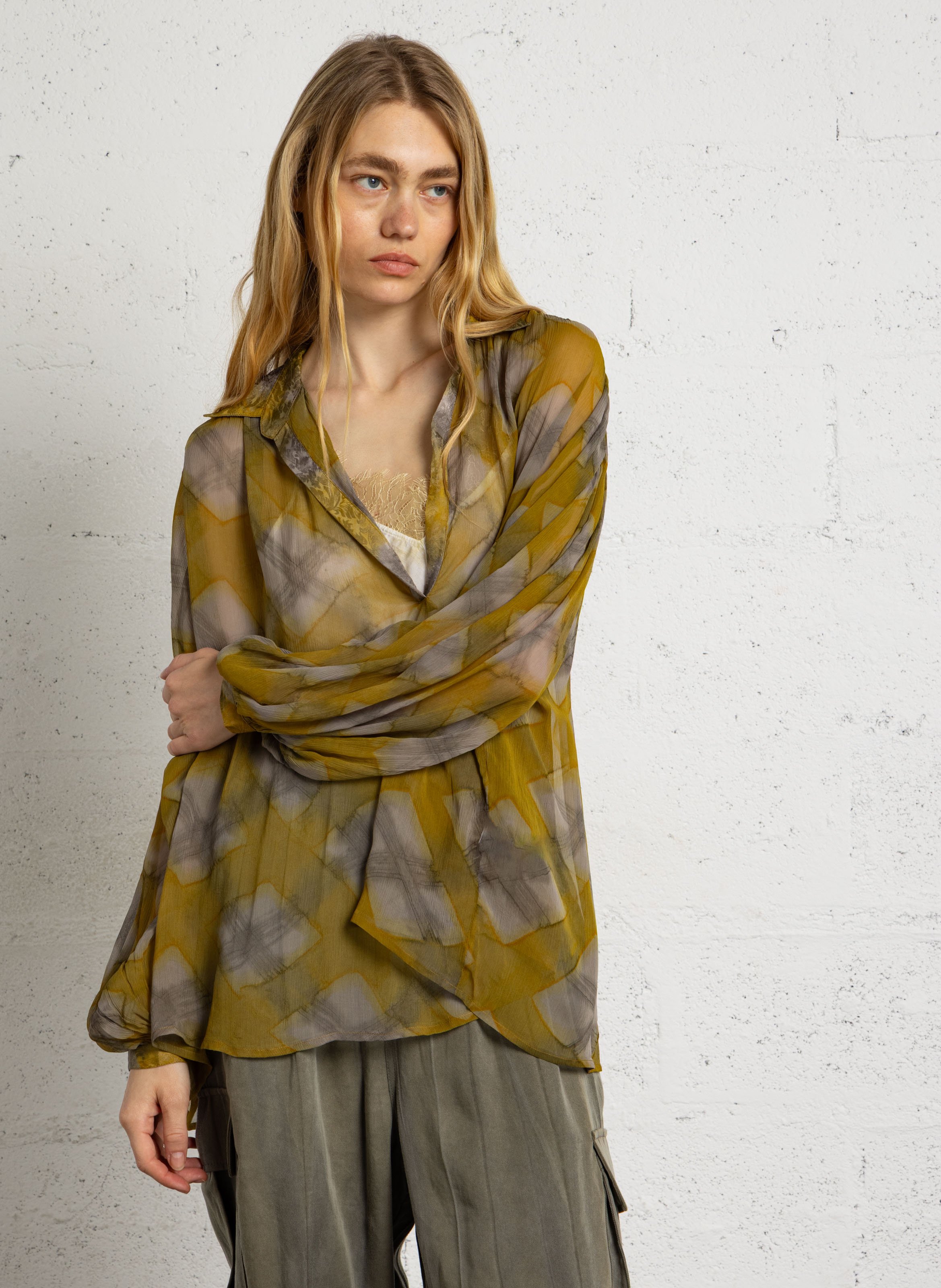 Ruimvallende blouse met print MES DEMOISELLES Geel