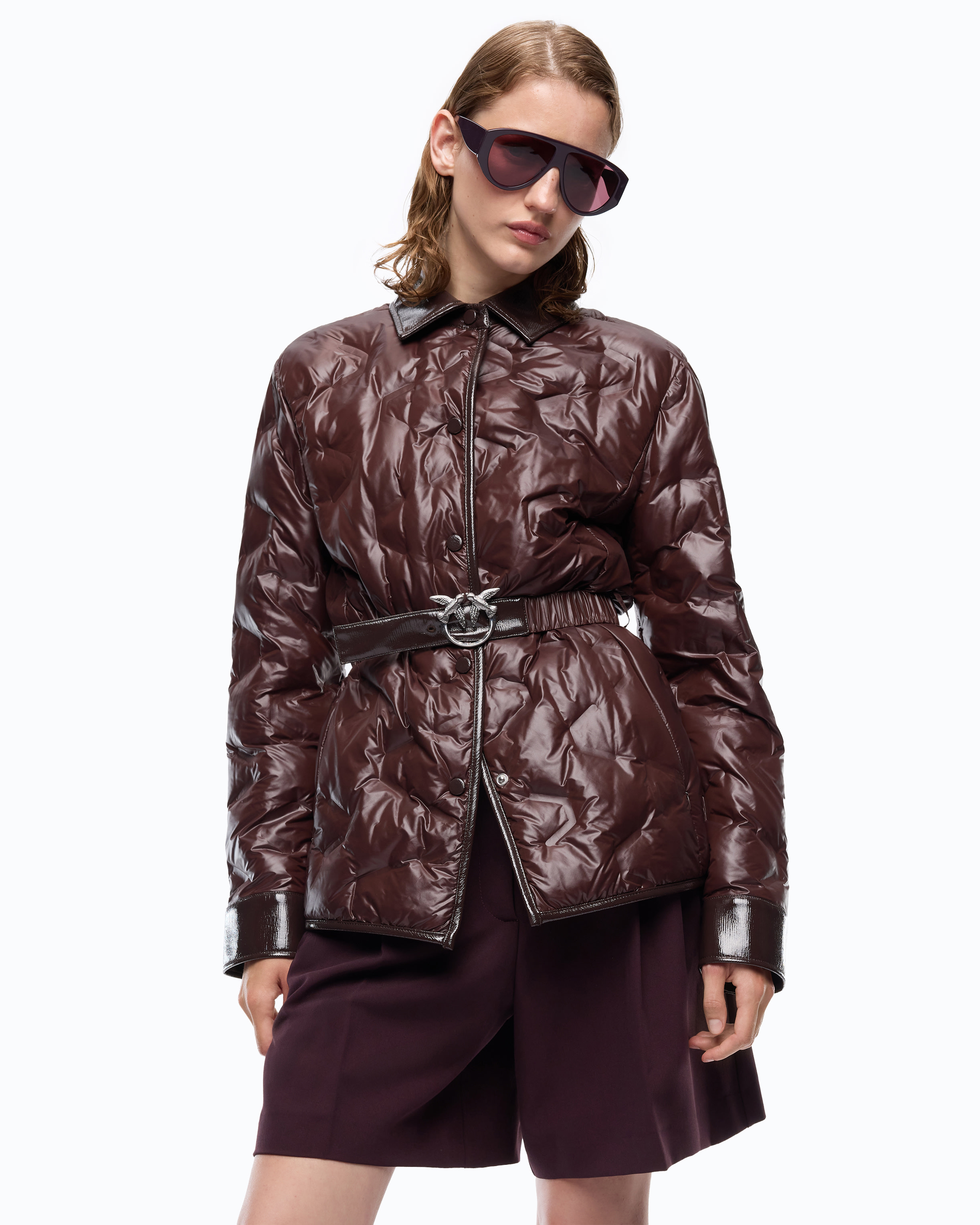 Surchemise rembourrée en tissu semi-brillant PINKO Marron
