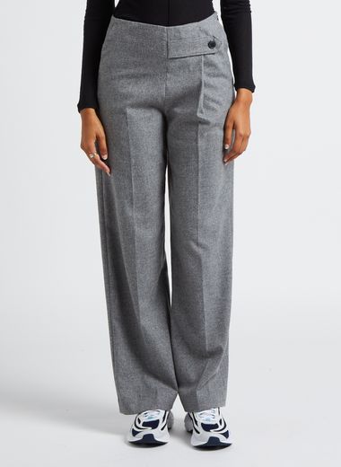 PDGJG Pantalon large en laine pour femme Pantalon d'hiver taille élastique  Pantalon ample Pantalon décontracté épais et droit (couleur : gris, taille  : 31 code) : : Mode