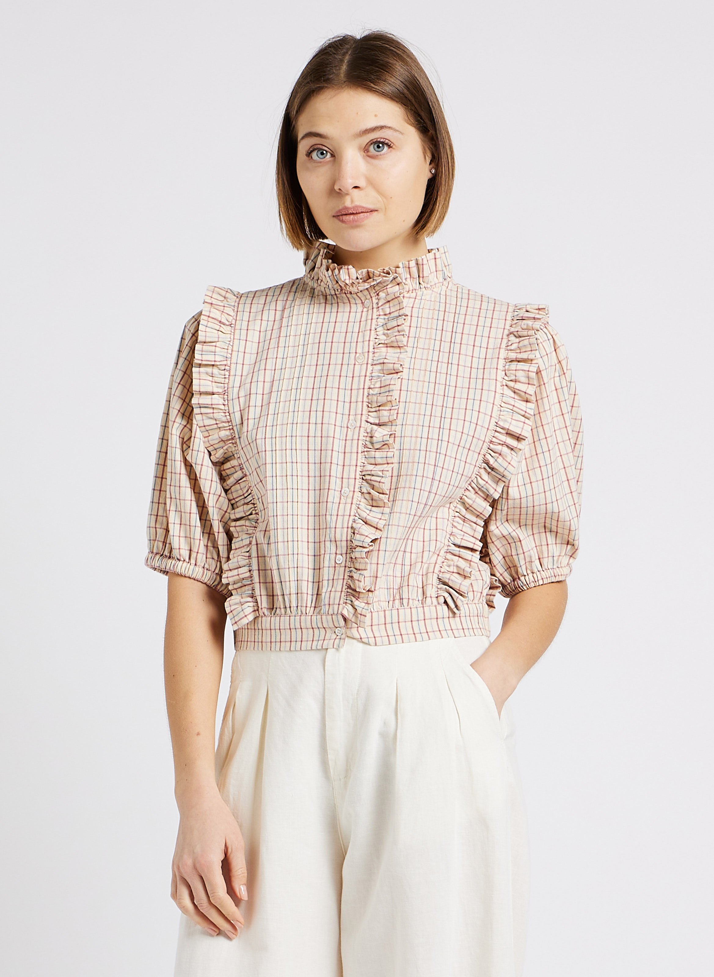 Straight printed cotton blouse with Victorian collar EMILE ET IDA Multicolored
