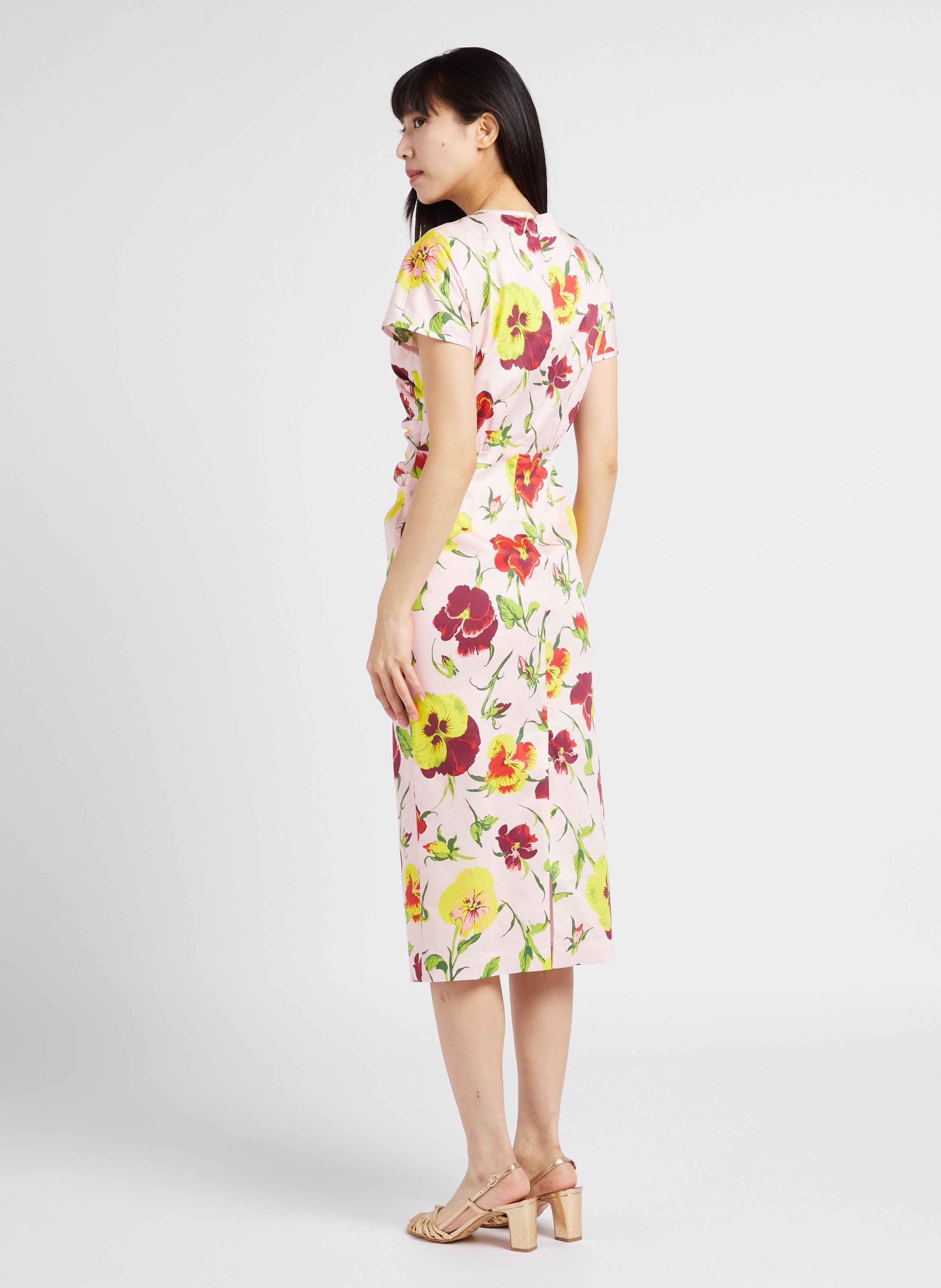 Robe midi col rond imprimé floral en coton MAX MARA WEEK END Rose