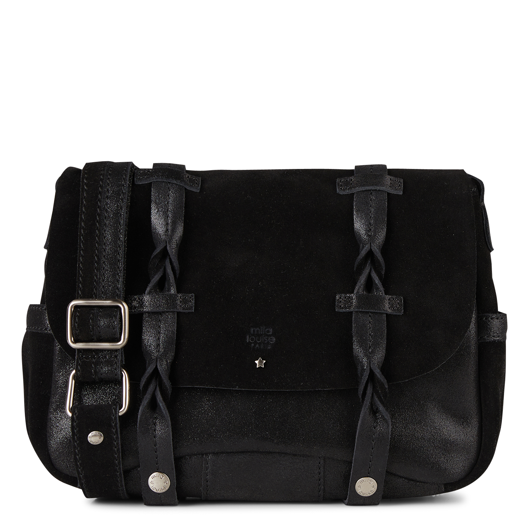 Kleine, leren schoudertas MILA LOUISE Zwart