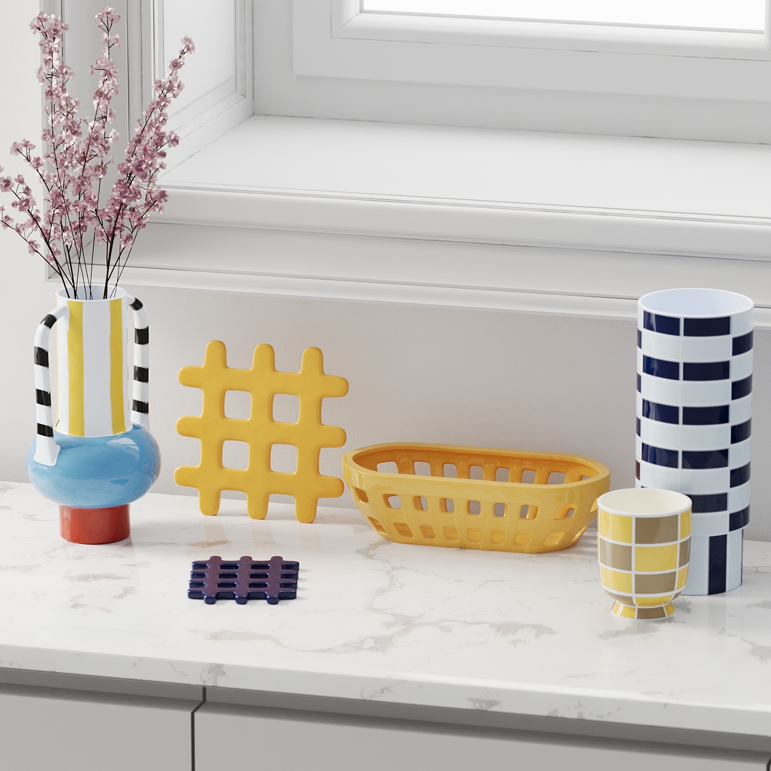 Set of 4 coasters, square woven ceramic POTIRON PARIS Yellow