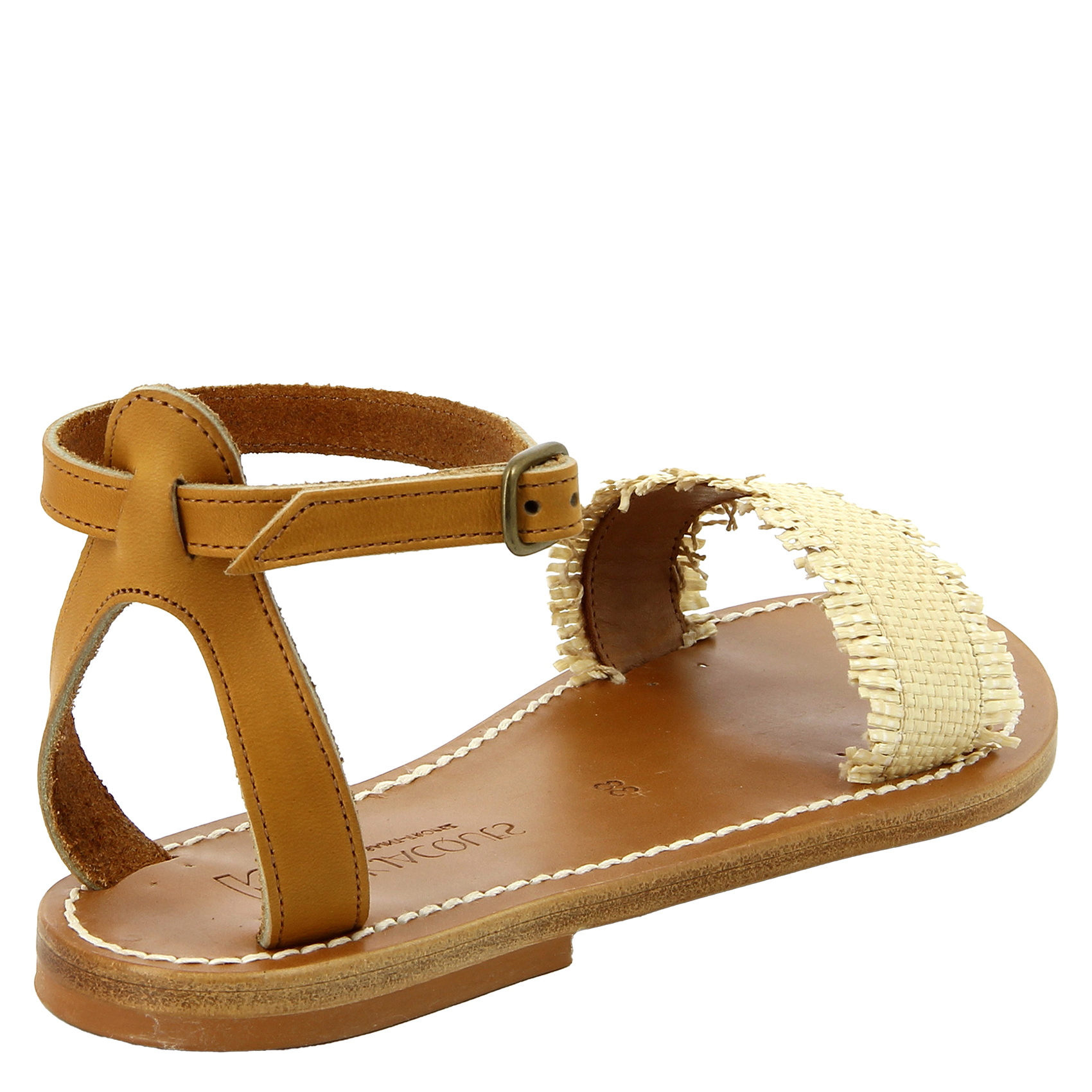 Flat open straw-effect leather sandals K JACQUES Multicolored