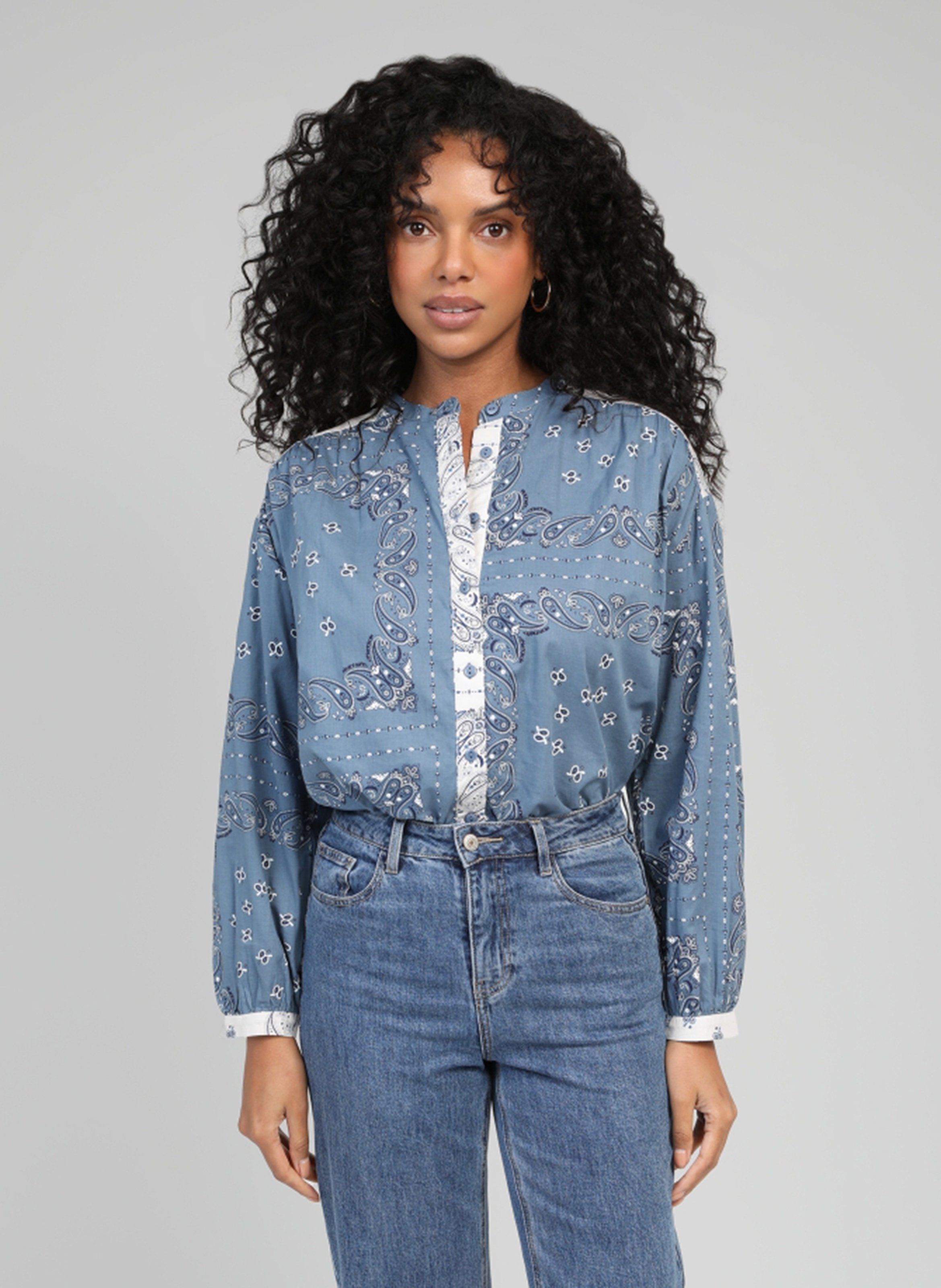 Round-neck printed cotton blouse AN'GE Blue